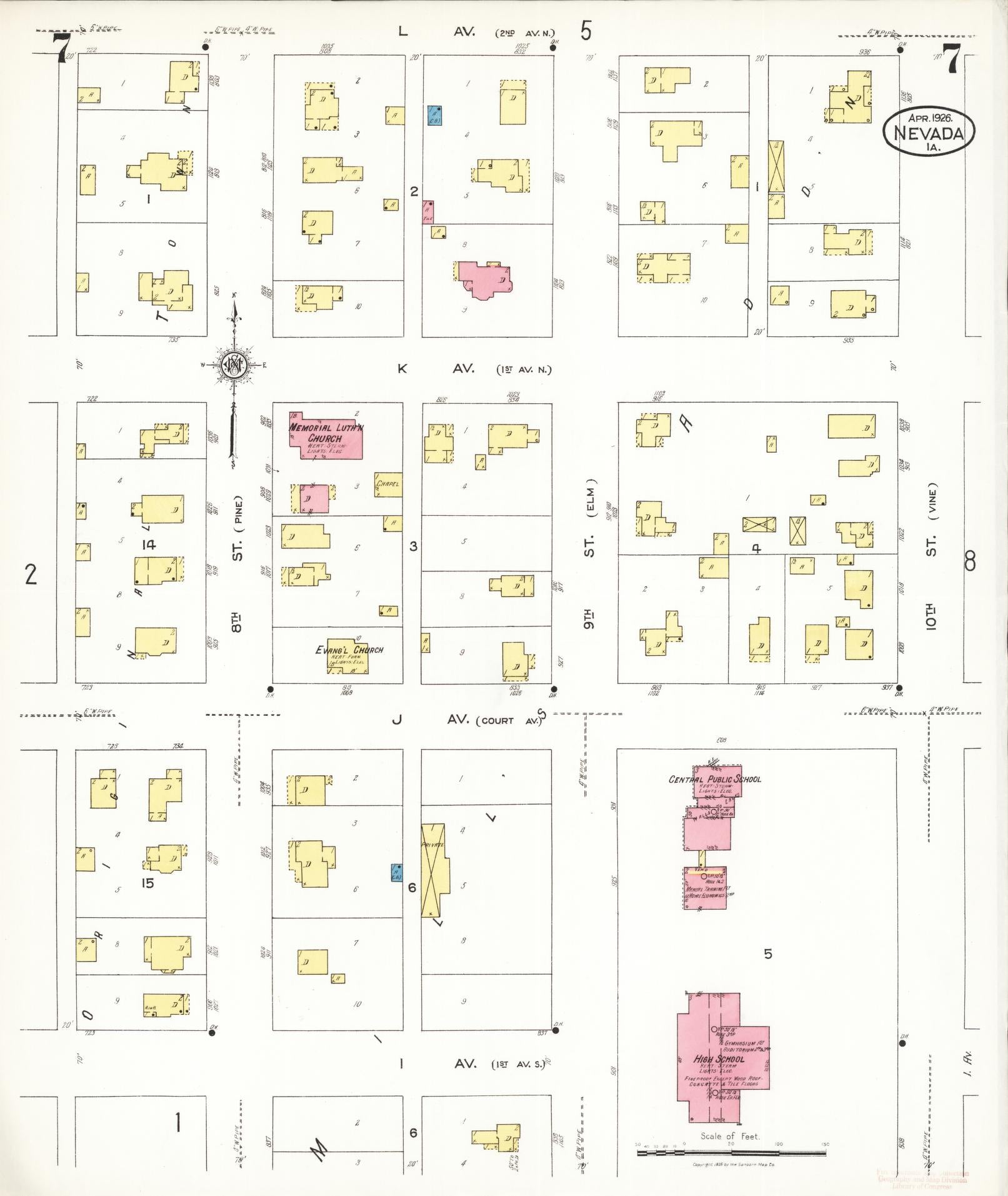 Sanborn Fire Insurance Map from Nevada, Story County, Iowa (1926), Sheet #0007 - Historic Sanborn Fire Insurance Map Print, vintage old map wall art, antique decor, genealogy gift, Nevada Nevada map