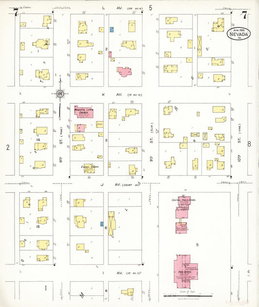 Sanborn Fire Insurance Map from Nevada, Story County, Iowa (1926), Sheet #0007 - Historic Sanborn Fire Insurance Map Print, vintage old map wall art, antique decor, genealogy gift, Nevada Nevada map
