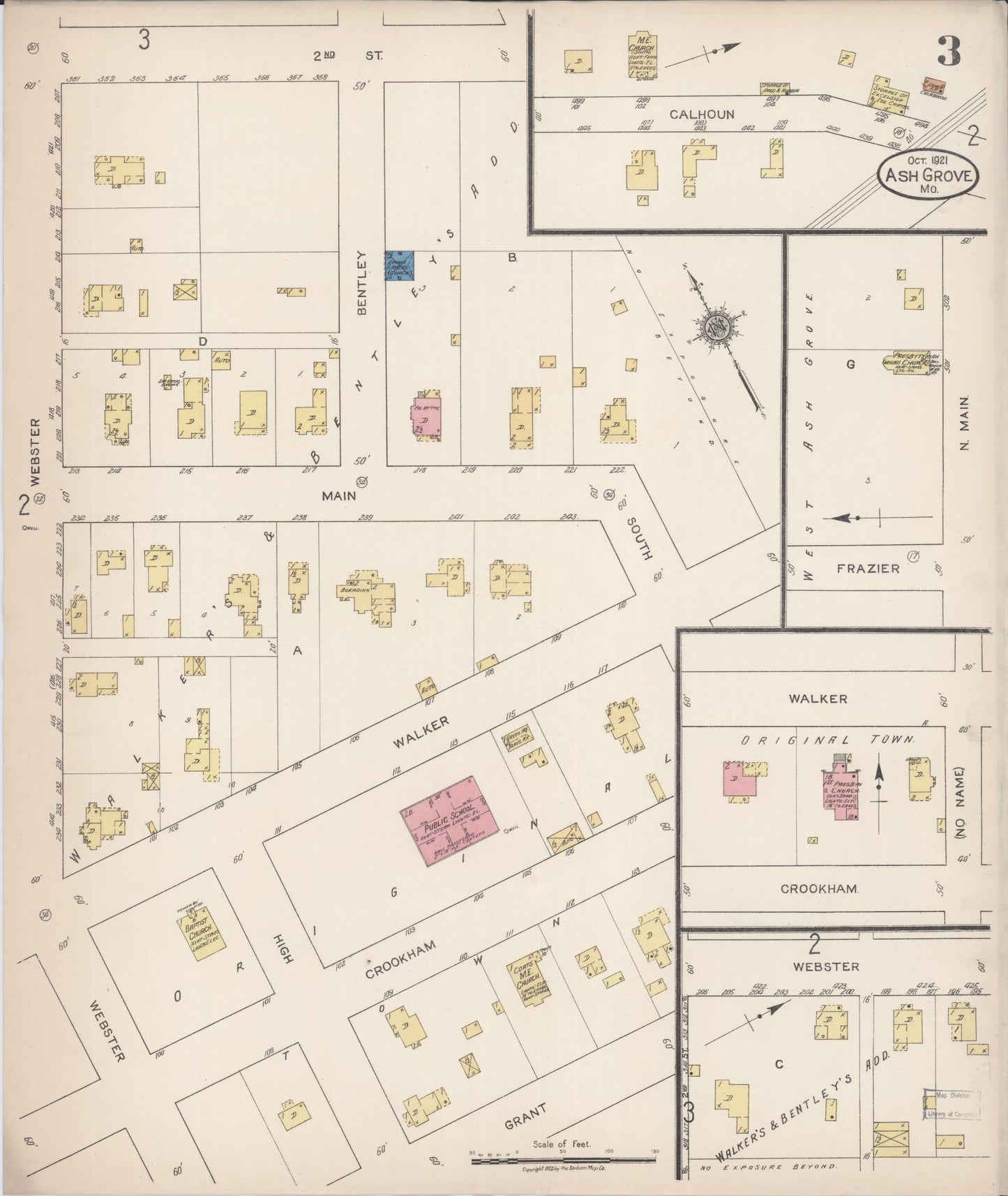 Sanborn Fire Insurance Map from Ash Grove, Greene County, Missouri (1921), Sheet #0003 - Historic Sanborn Fire Insurance Map Print, vintage old map wall art, antique decor, genealogy gift, Missouri Missouri map