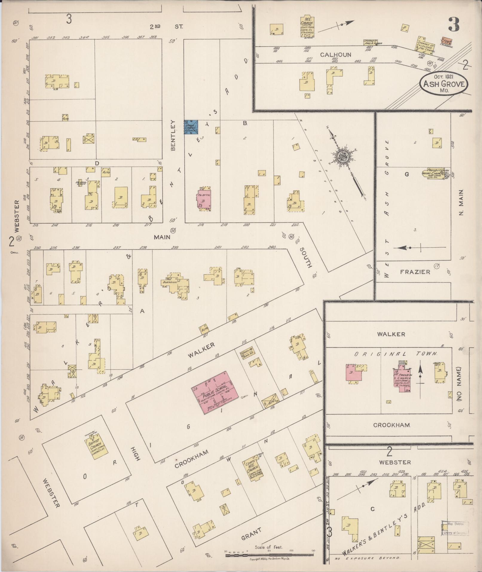 Sanborn Fire Insurance Map from Ash Grove, Greene County, Missouri (1921), Sheet #0003 - Historic Sanborn Fire Insurance Map Print, vintage old map wall art, antique decor, genealogy gift, Missouri Missouri map