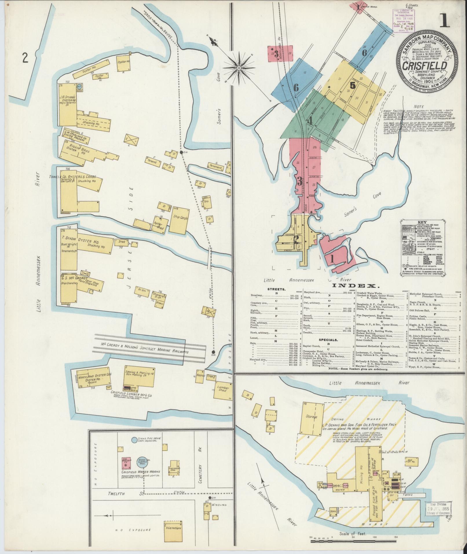 Complete Set - Somerset, Maryland - 1904 - Sanborn Fire Insurance Map (All Sheets) - Complete Set of 6 Sanborn map sheets