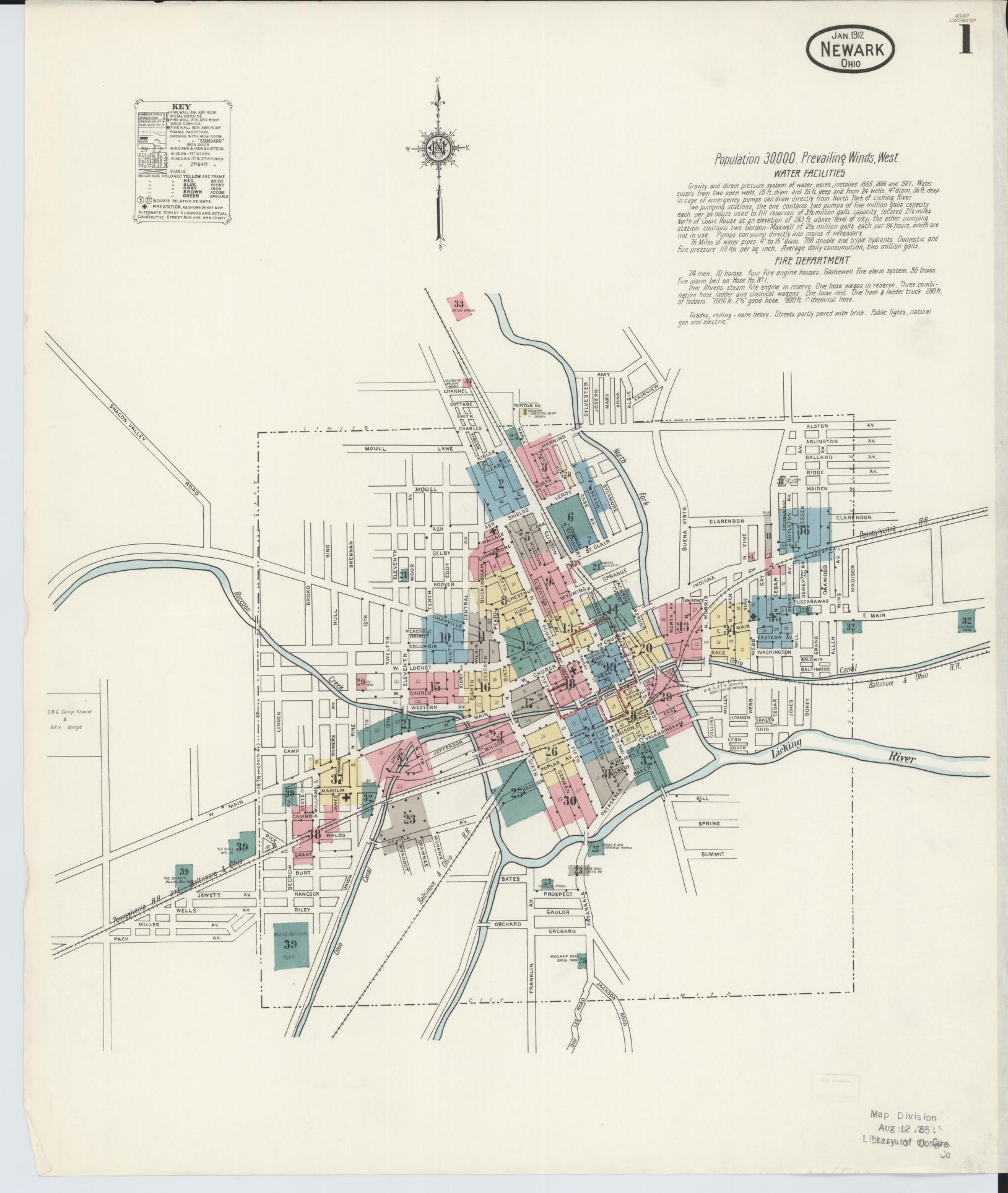 Sanborn Fire Insurance Map from Newark, Licking County, Ohio (1912), Sheet #0001 - Complete Map Set gallery image, historic Sanborn map, vintage wall art, Ohio Ohio