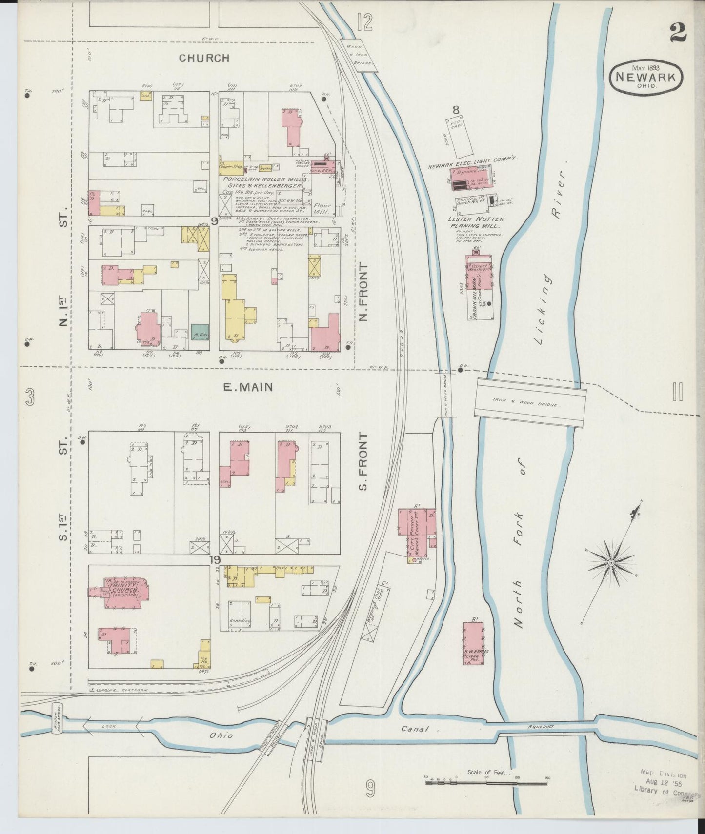 Sanborn Fire Insurance Map from Newark, Licking County, Ohio (1893), Sheet #0002 - Historic Sanborn Fire Insurance Map Print, vintage old map wall art, antique decor, genealogy gift, Ohio Ohio map