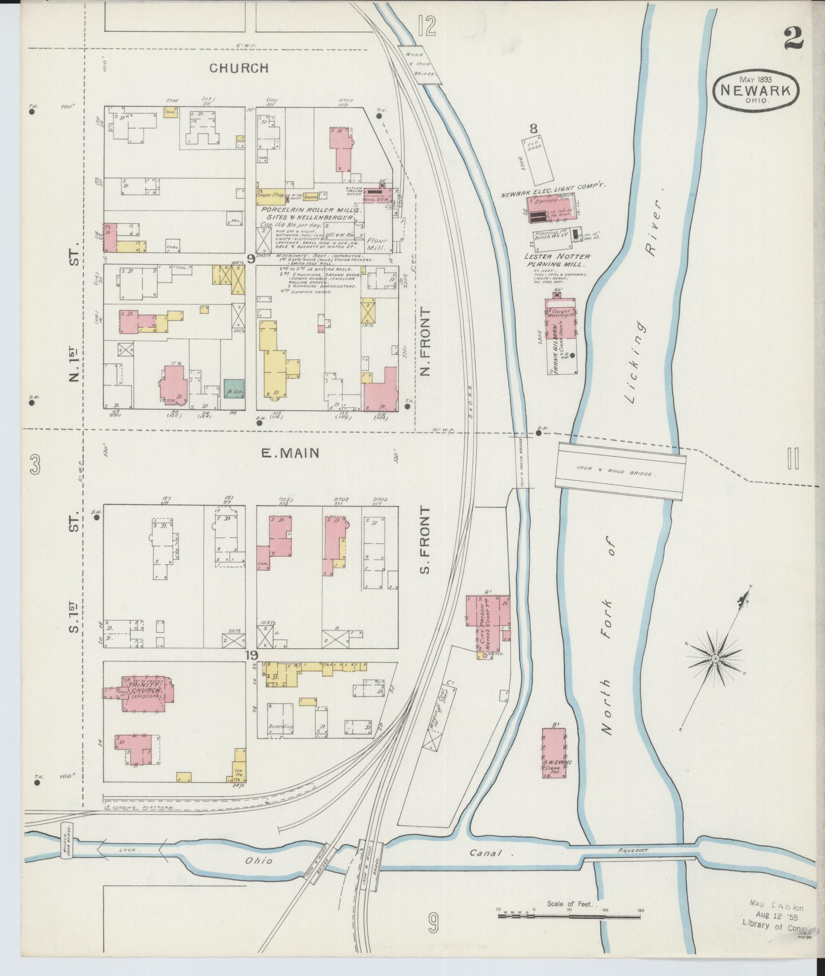 Sanborn Fire Insurance Map from Newark, Licking County, Ohio (1893), Sheet #0002 - Historic Sanborn Fire Insurance Map Print, vintage old map wall art, antique decor, genealogy gift, Ohio Ohio map