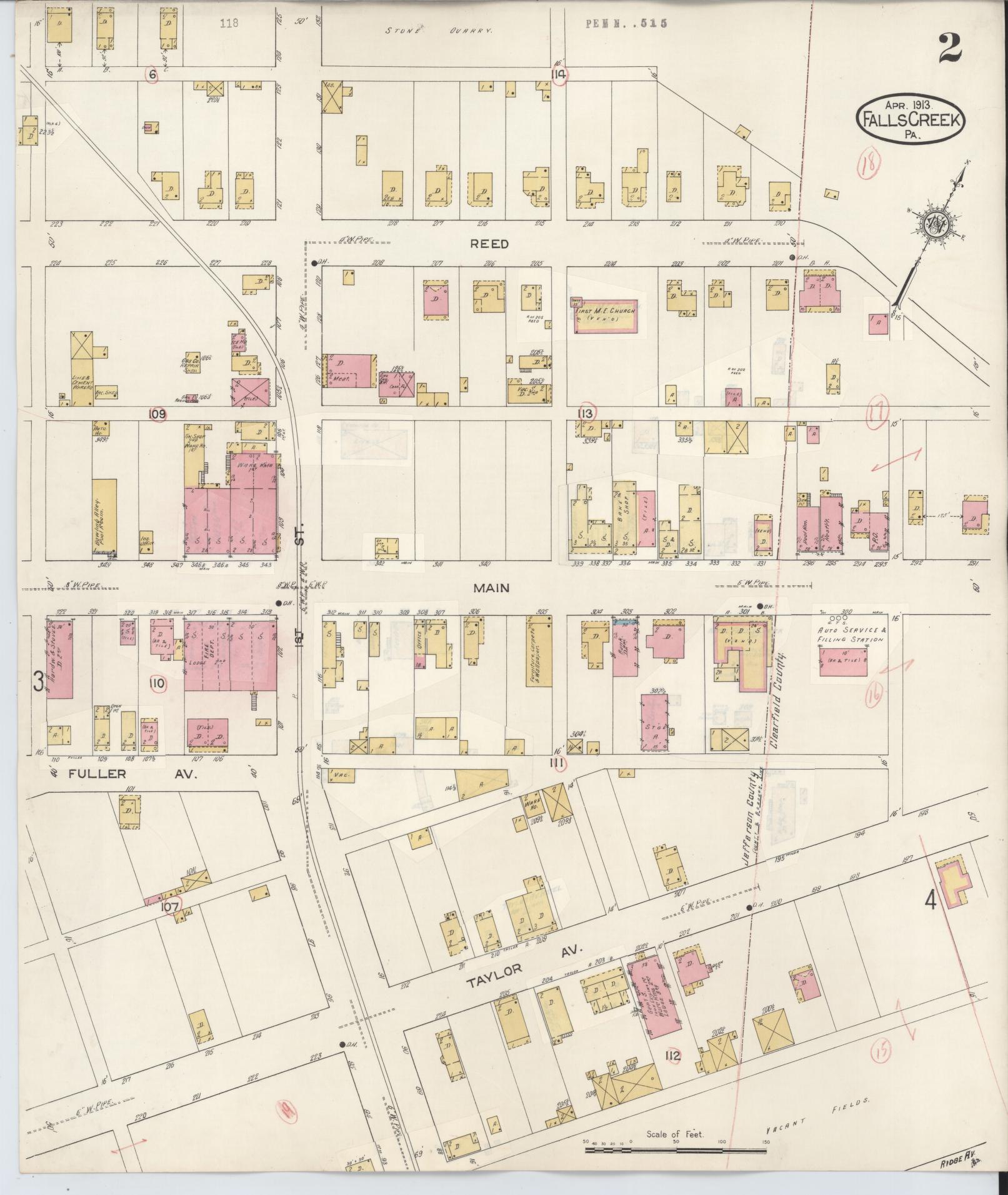 Sanborn Fire Insurance Map from Falls Creek, Jefferson And Clearfield Counties, Pennsylvania (1934), Sheet #0002 - Historic Sanborn Fire Insurance Map Print, vintage old map wall art, antique decor, genealogy gift, Pennsylvania Pennsylvania map