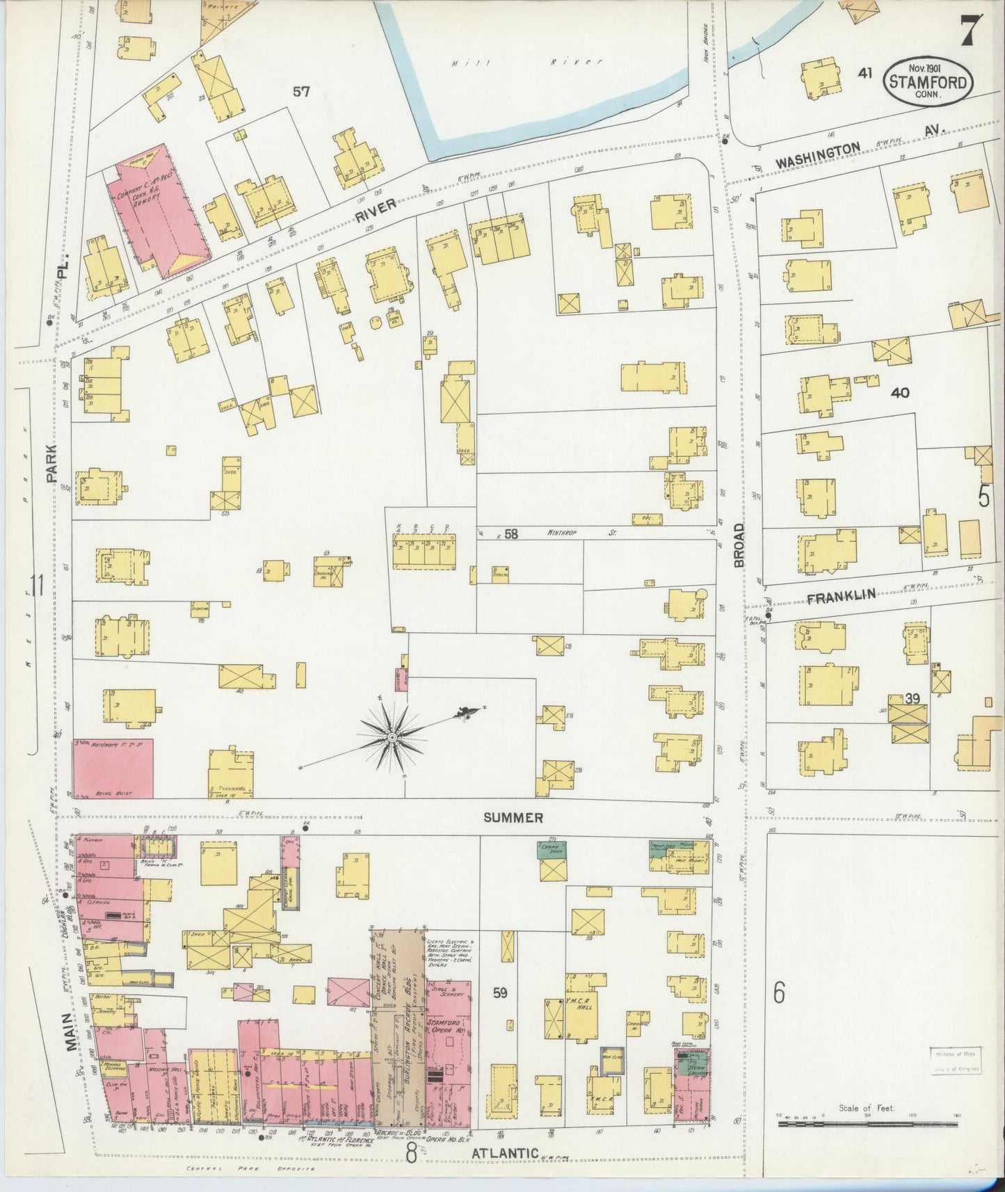Sanborn Fire Insurance Map from Stamford, Fairfield County, Connecticut (1901), Sheet #0007 - Historic Sanborn Fire Insurance Map Print, vintage old map wall art, antique decor, genealogy gift, Connecticut Connecticut map