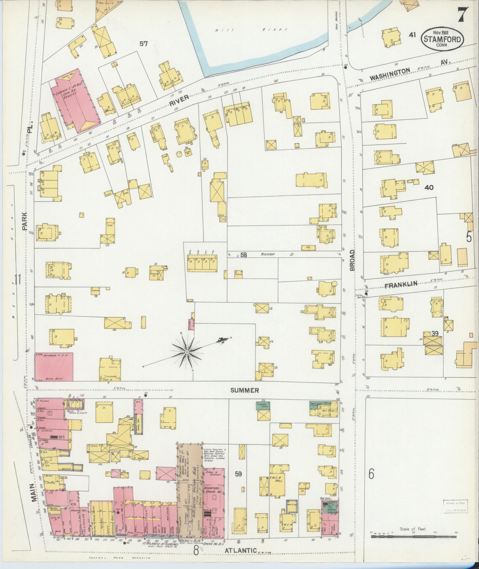 Sanborn Fire Insurance Map from Stamford, Fairfield County, Connecticut (1901), Sheet #0007 - Historic Sanborn Fire Insurance Map Print, vintage old map wall art, antique decor, genealogy gift, Connecticut Connecticut map