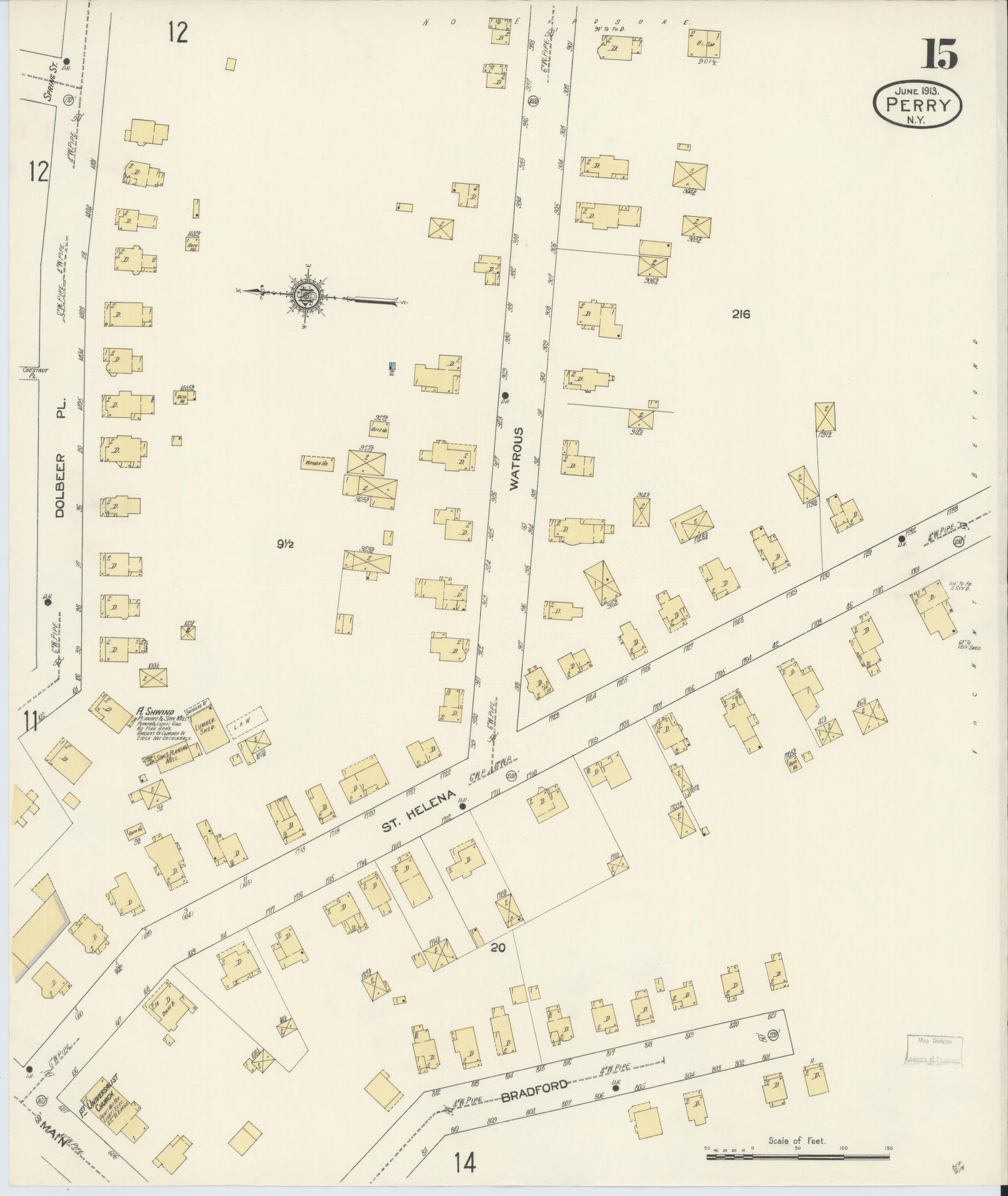 Sanborn Fire Insurance Map from Perry, Wyoming County, New York (1913), Sheet #0015 - Complete Map Set gallery image, historic Sanborn map, vintage wall art, Perry Wyoming