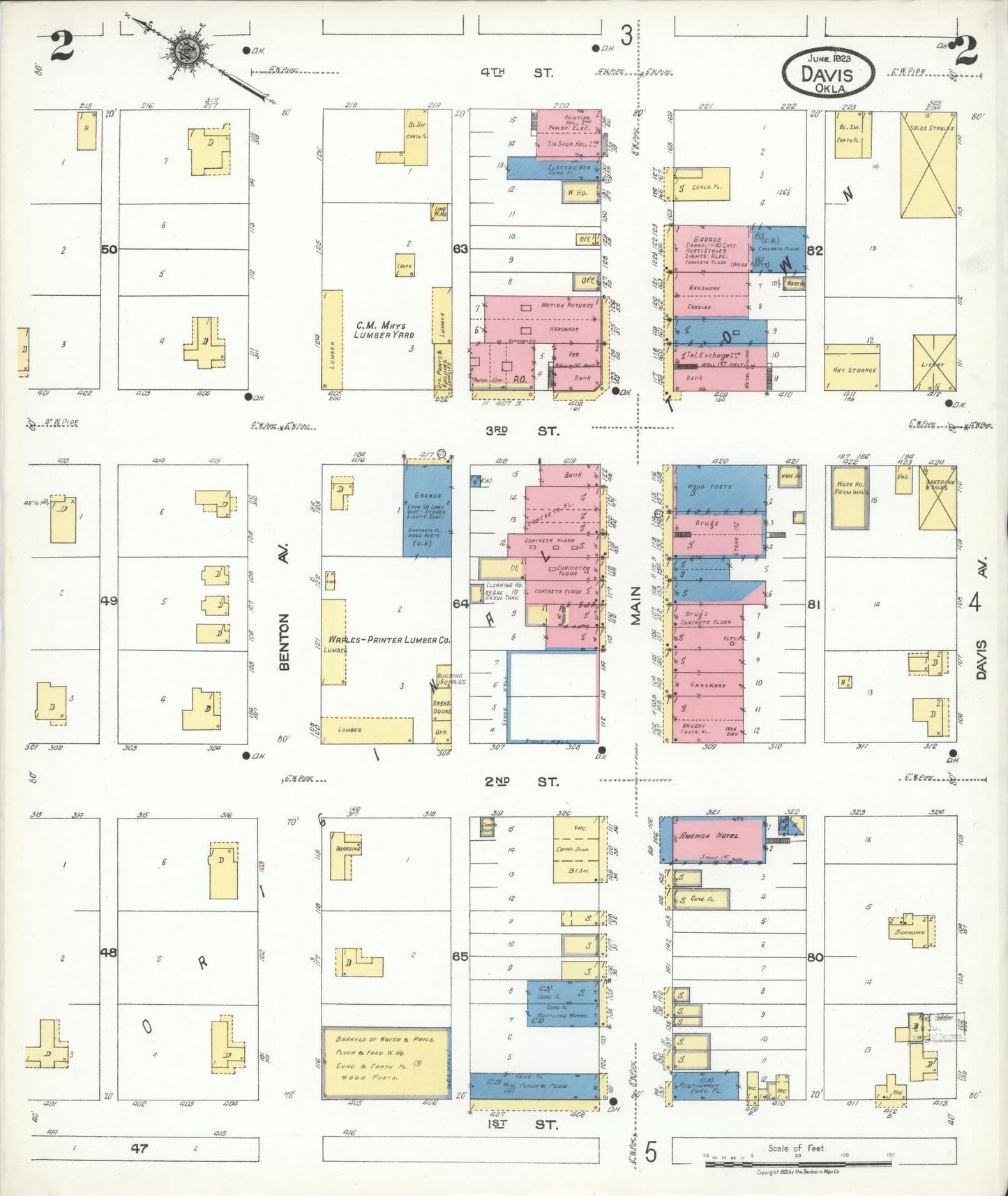 Sanborn Fire Insurance Map from Davis, Murray County, Oklahoma (1923), Sheet #0002 - Complete Map Set gallery image, historic Sanborn map, vintage wall art, Oklahoma Oklahoma