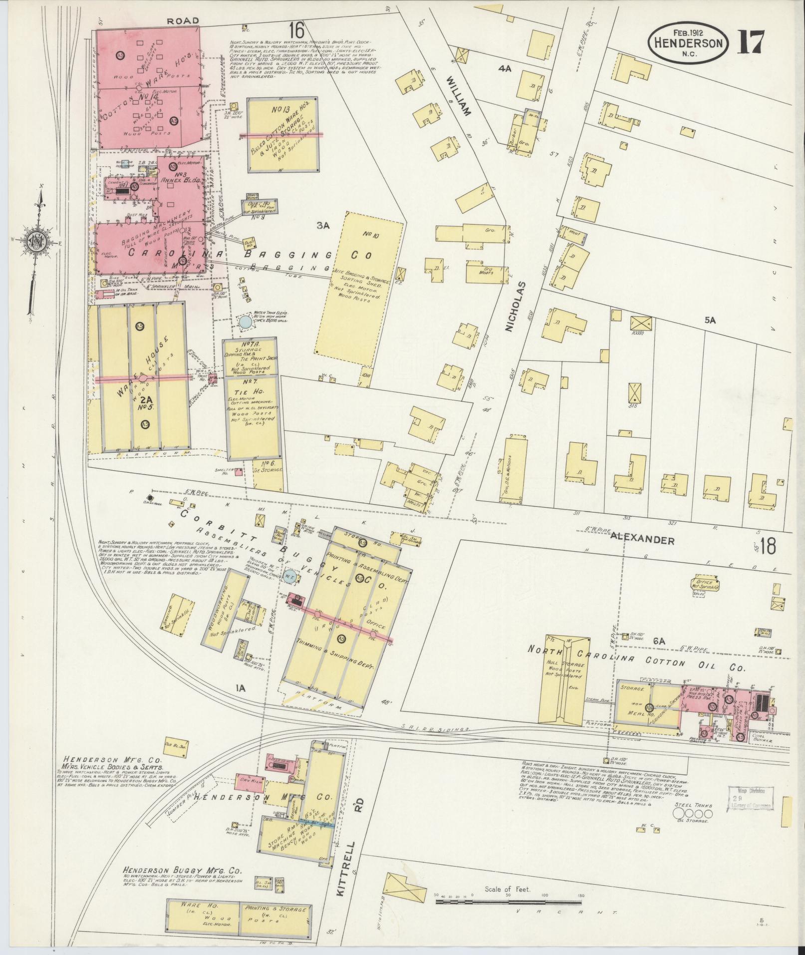 Sanborn Fire Insurance Map from Henderson, Vance County, North Carolina (1912), Sheet #0017 - Complete Map Set gallery image, historic Sanborn map, vintage wall art, North Carolina North Carolina