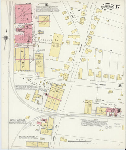 Sanborn Fire Insurance Map from Henderson, Vance County, North Carolina (1912), Sheet #0017 - Complete Map Set gallery image, historic Sanborn map, vintage wall art, North Carolina North Carolina