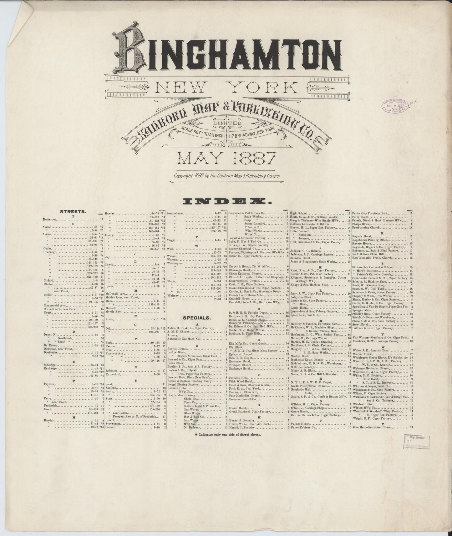 Sanborn Fire Insurance Map from Binghamton, Broome County, New York. (1887) – Historic Sanborn Fire Insurance Map Print