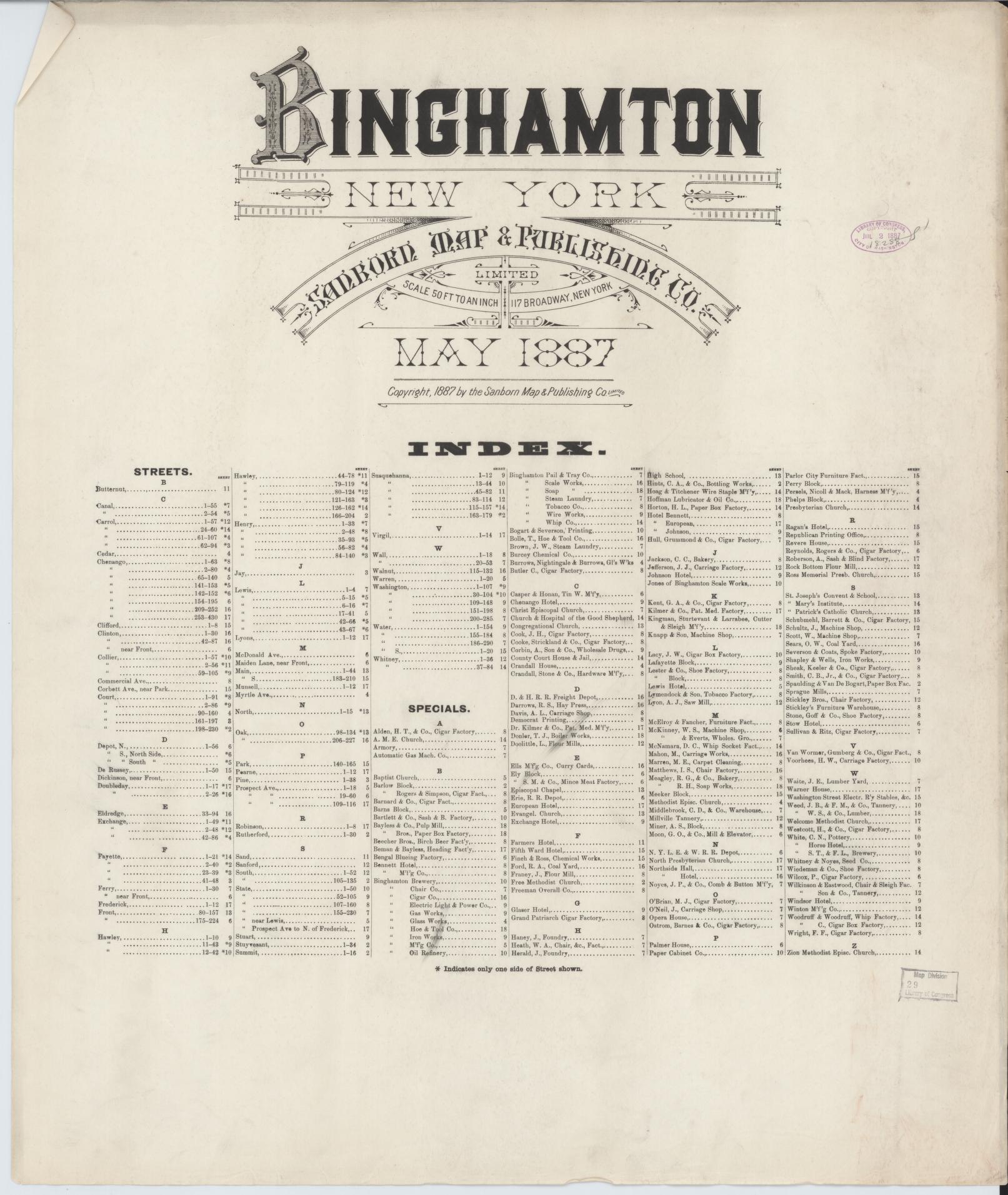 Sanborn Fire Insurance Map from Binghamton, Broome County, New York. (1887) – Historic Sanborn Fire Insurance Map Print