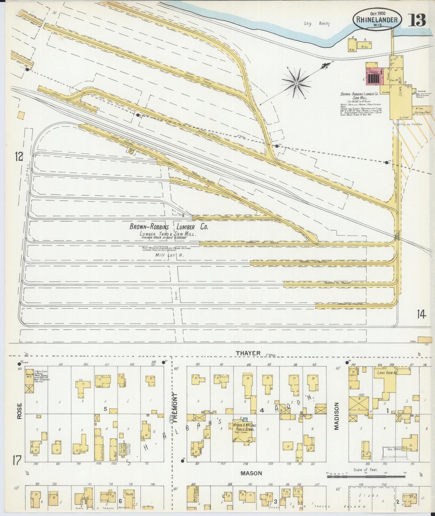 Sanborn Fire Insurance Map from Rhinelander, Oneida County, Wisconsin (1900), Sheet #0013 - Complete Map Set gallery image, historic Sanborn map, vintage wall art, Wisconsin Wisconsin