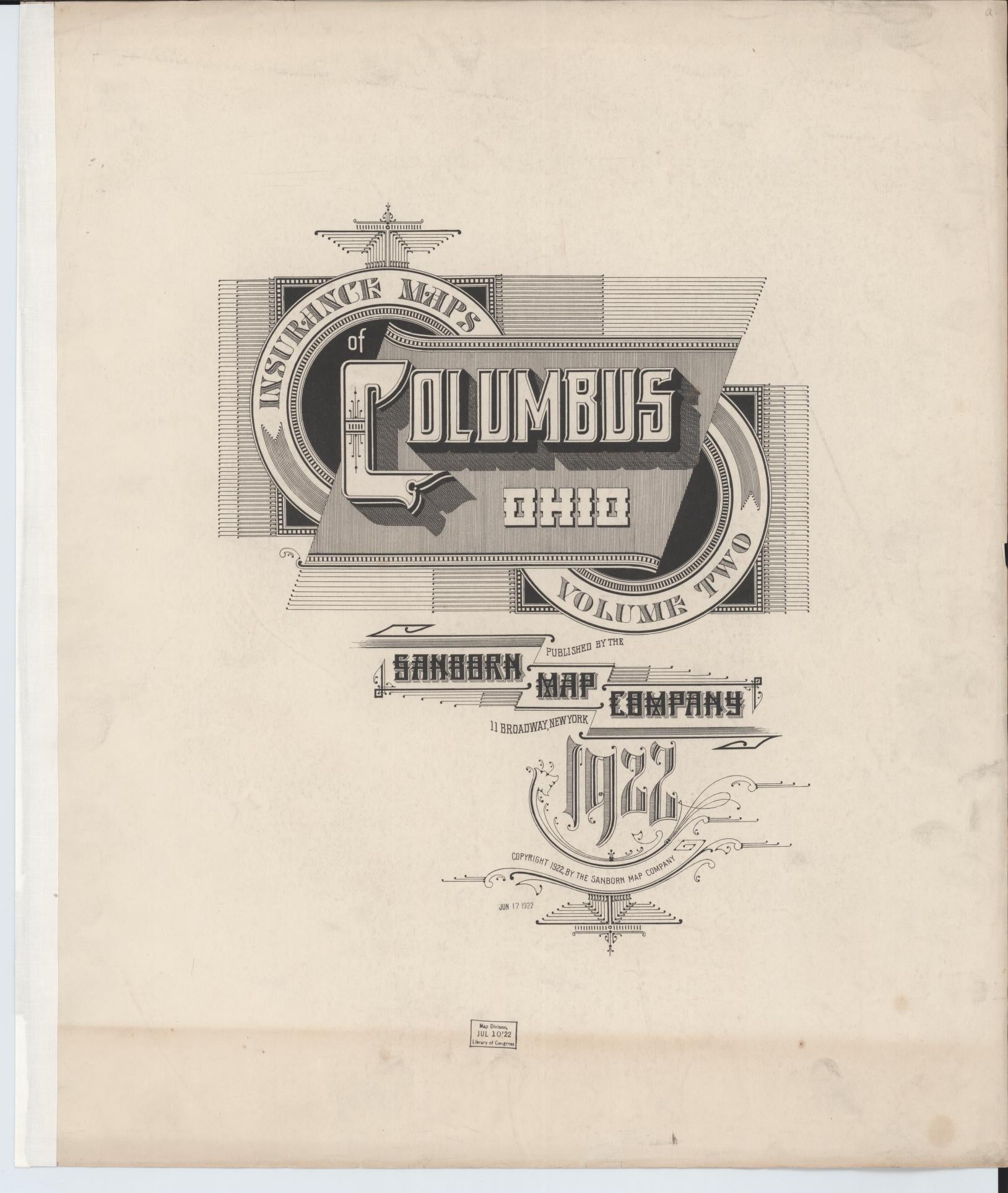 Sanborn Fire Insurance Map from Columbus, Franklin County, Ohio (1922), Sheet #0001 - Historic Sanborn Fire Insurance Map Print, vintage old map wall art, antique decor, genealogy gift, Ohio Ohio map