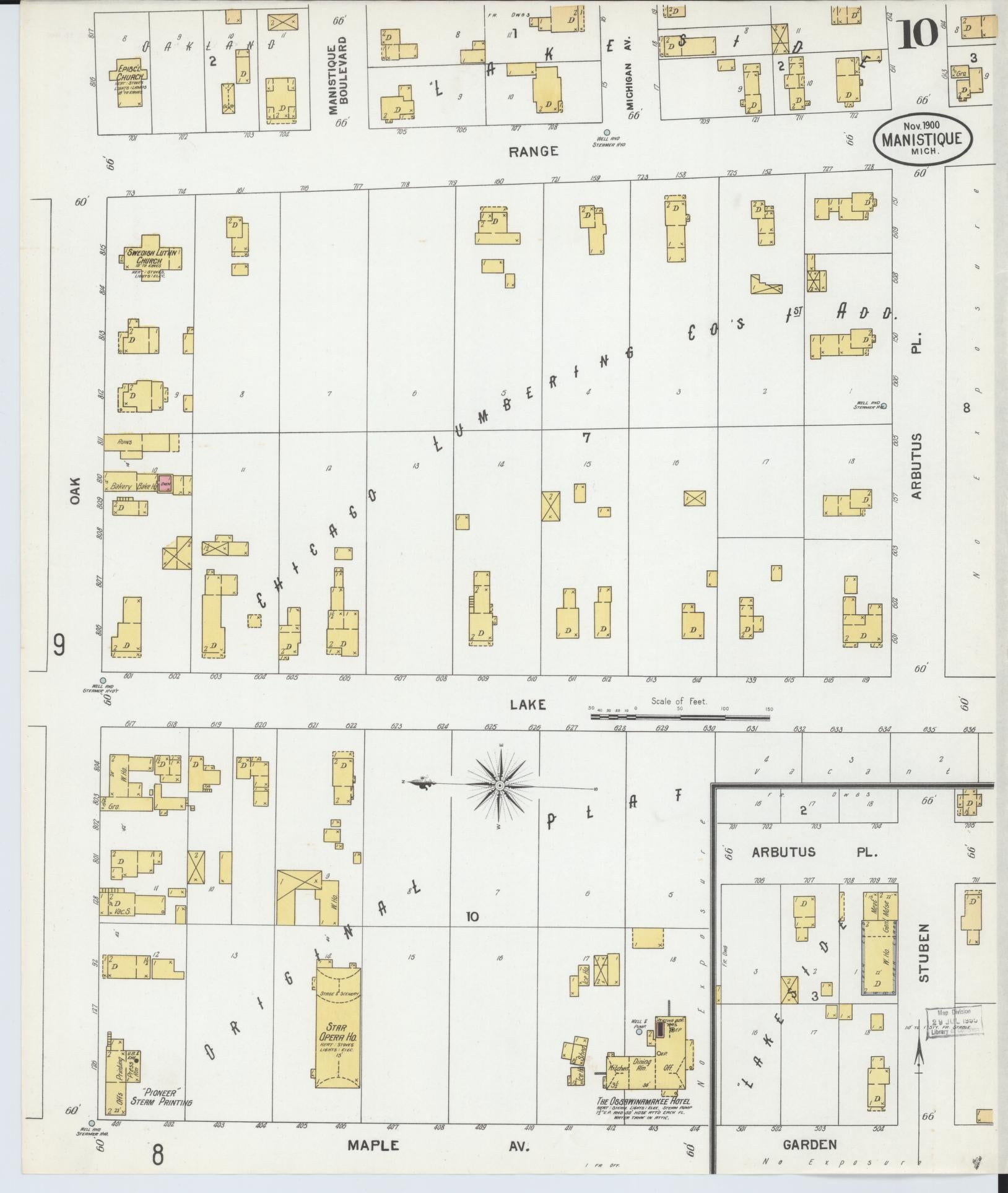 Sanborn Fire Insurance Map from Manistique, Schoolcraft County, Michigan (1900), Sheet #0010 - Complete Map Set gallery image, historic Sanborn map, vintage wall art, Michigan Michigan