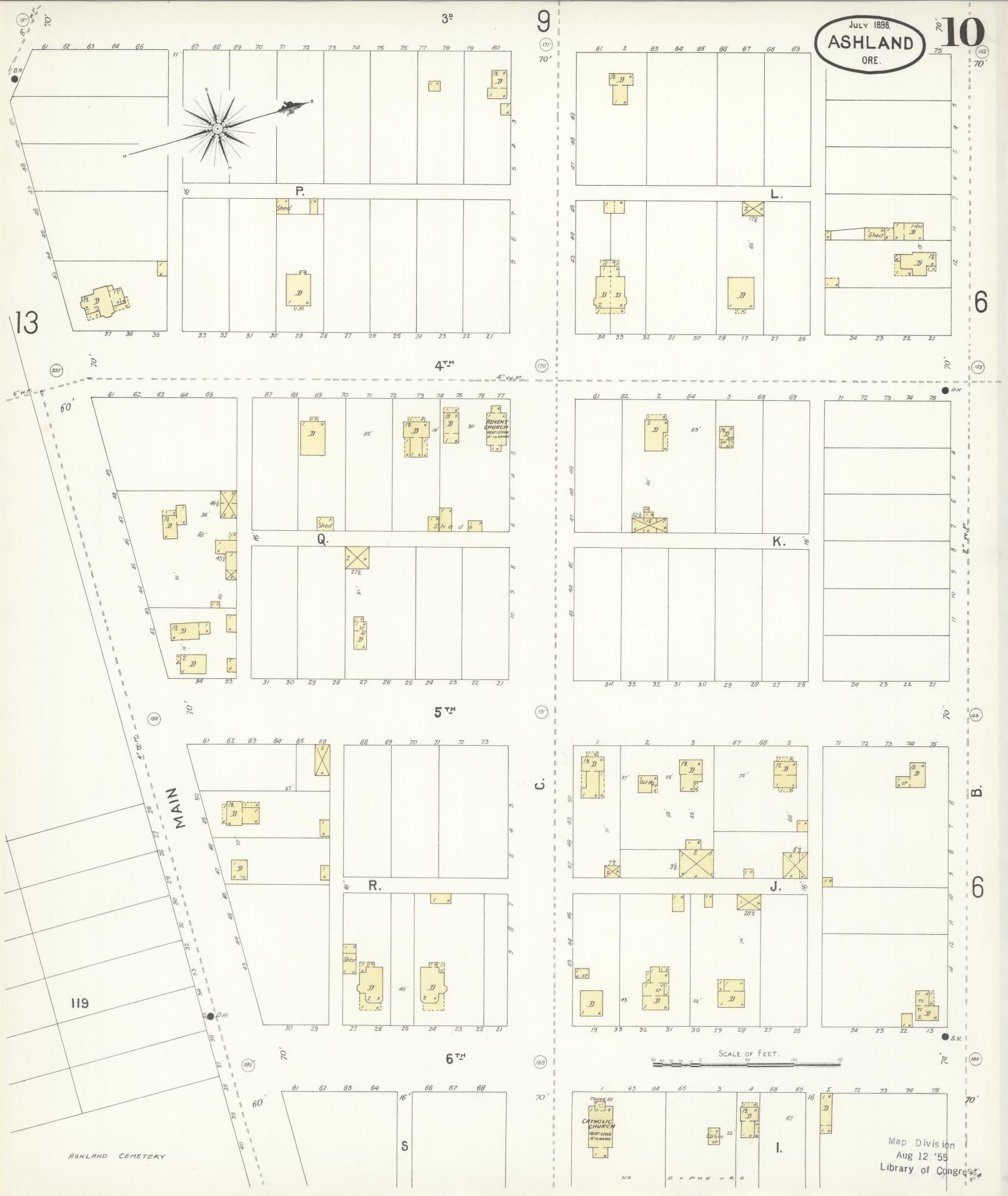 Sanborn Fire Insurance Map from Ashland, Jackson County, Oregon (1898), Sheet #0010 - Historic Sanborn Fire Insurance Map Print, vintage old map wall art, antique decor, genealogy gift, Oregon Oregon map