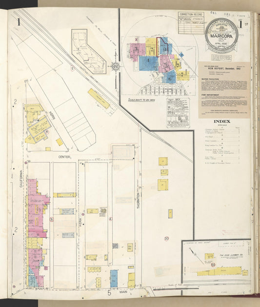 Sanborn Fire Insurance Map from Maricopa, Kern County, California (1942), Sheet #0001 - Complete Map Set gallery image, historic Sanborn map, vintage wall art, California California
