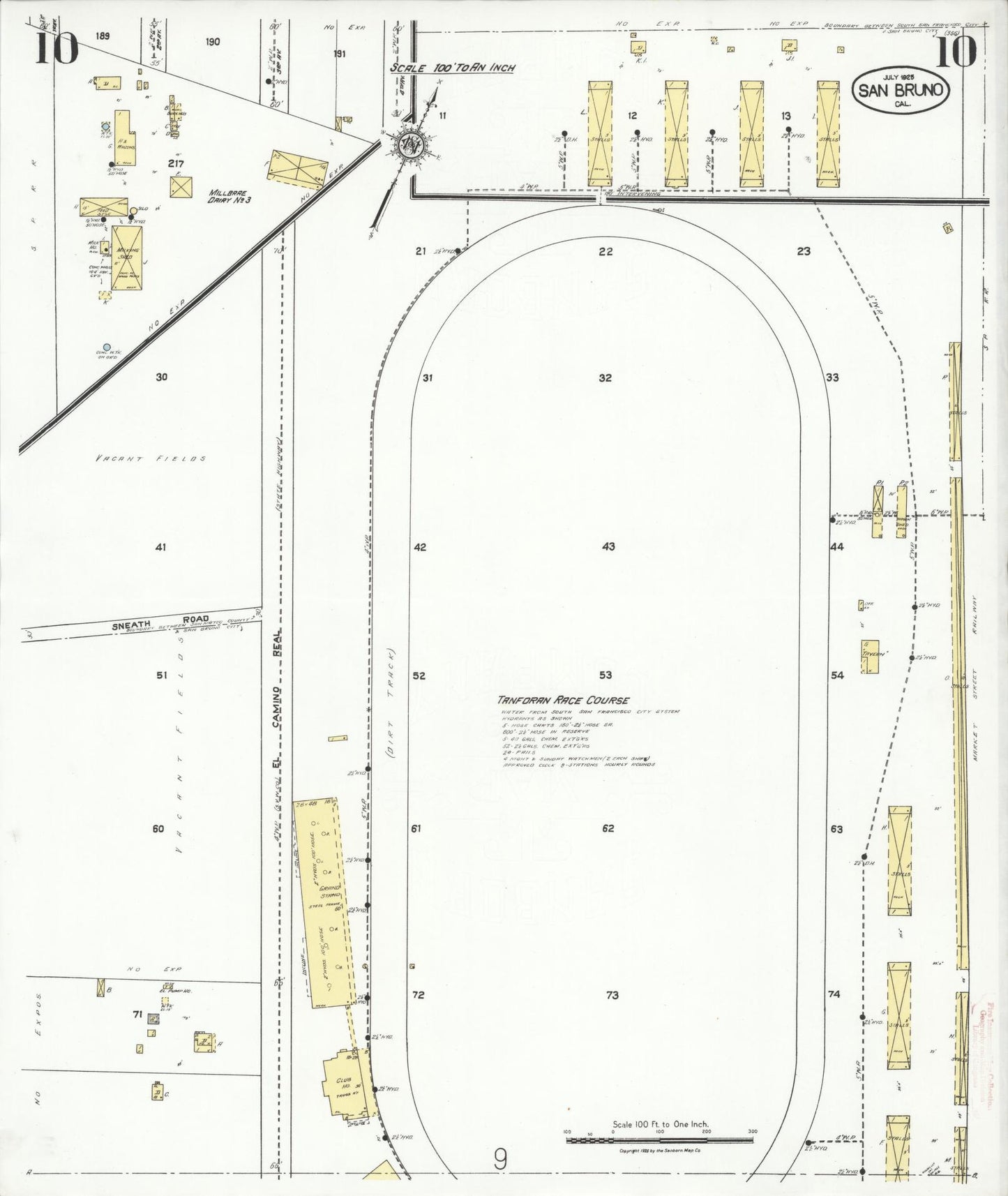 Sanborn Fire Insurance Map from San Bruno, San Mateo County, California (1925), Sheet #0010 - Complete Map Set gallery image, historic Sanborn map, vintage wall art, California California