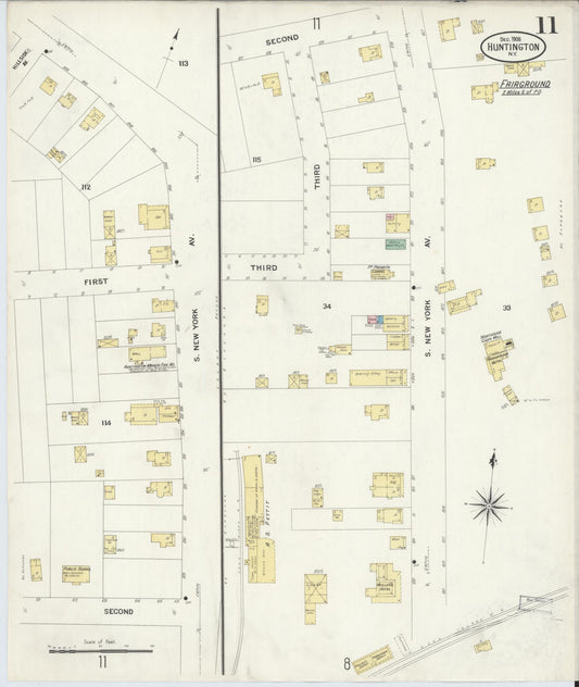 Sanborn Fire Insurance Map from Huntington, Suffolk County, New York (1908), Sheet #0011 - Historic Sanborn Fire Insurance Map Print, vintage old map wall art, antique decor, genealogy gift, New York New York map