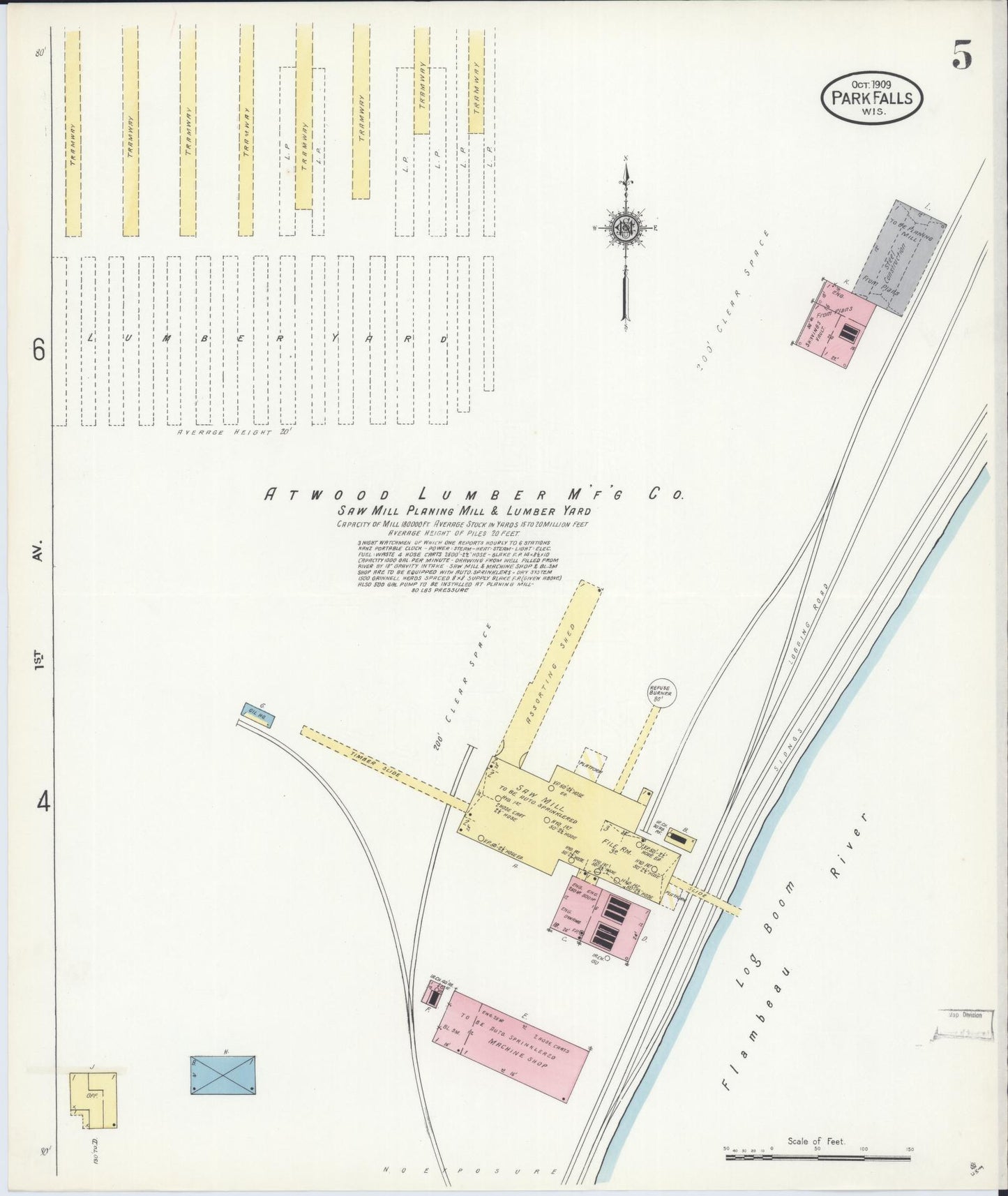 Sanborn Fire Insurance Map from Park Falls, Price County, Wisconsin (1909), Sheet #0005 - Historic Sanborn Fire Insurance Map Print, vintage old map wall art, antique decor, genealogy gift, Wisconsin Wisconsin map