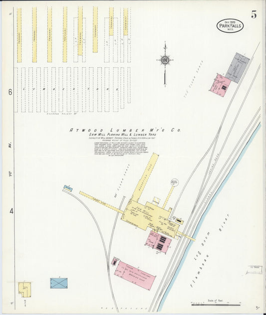 Sanborn Fire Insurance Map from Park Falls, Price County, Wisconsin (1909), Sheet #0005 - Historic Sanborn Fire Insurance Map Print, vintage old map wall art, antique decor, genealogy gift, Wisconsin Wisconsin map