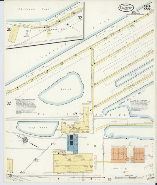 Sanborn Fire Insurance Map from Escanaba, Delta County, Michigan (1913), Sheet #0032 - Historic Sanborn Fire Insurance Map Print, vintage old map wall art, antique decor, genealogy gift, Michigan Michigan map