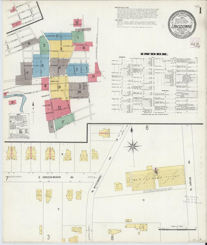 Sanborn Fire Insurance Map from Lansdowne, Delaware County, Pennsylvania (1908), Sheet #0001 - Historic Sanborn Fire Insurance Map Print, vintage old map wall art, antique decor, genealogy gift, Pennsylvania Pennsylvania map