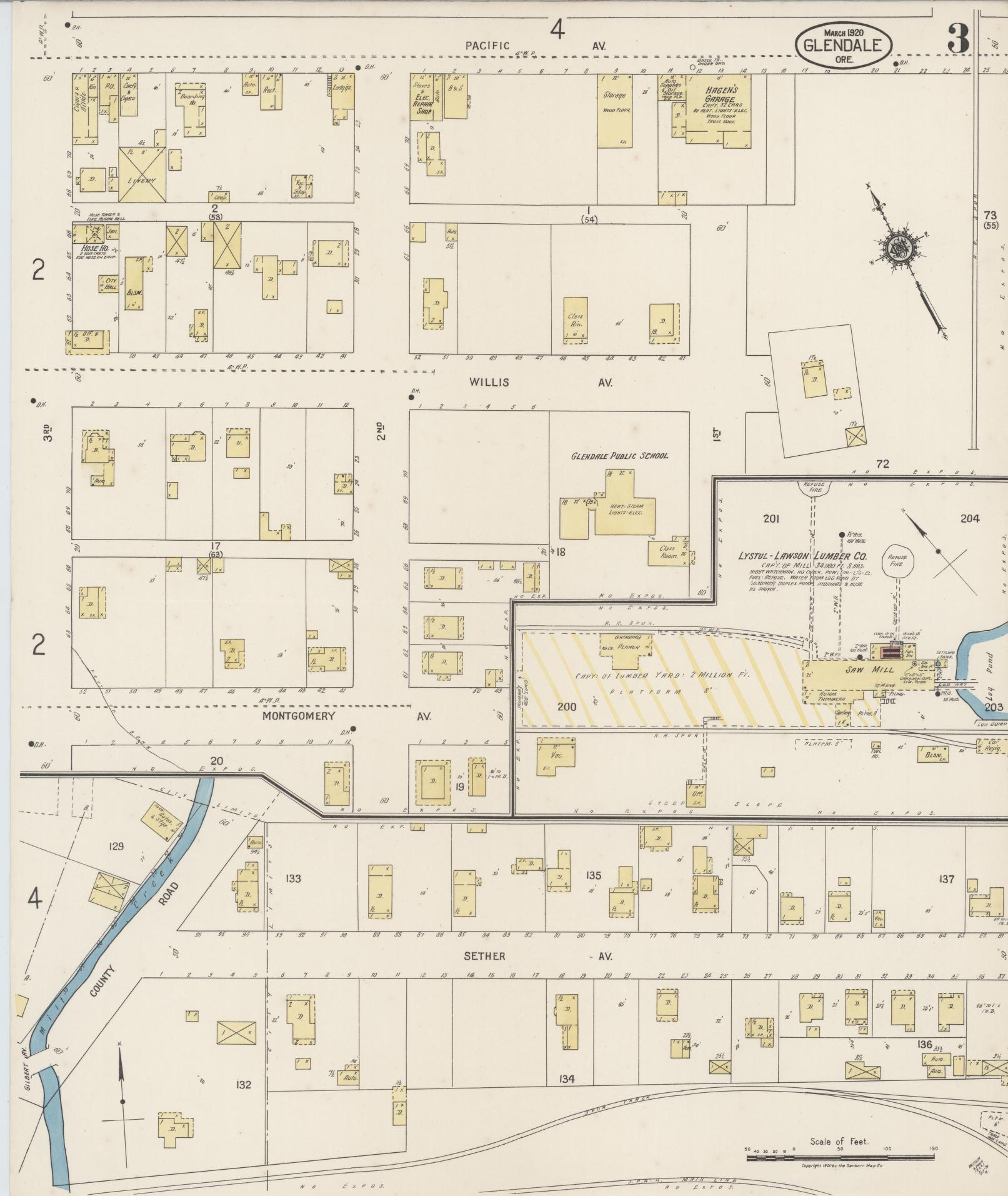 Sanborn Fire Insurance Map from Glendale, Douglas County, Oregon (1920), Sheet #0003 - Complete Map Set gallery image, historic Sanborn map, vintage wall art, Oregon Oregon