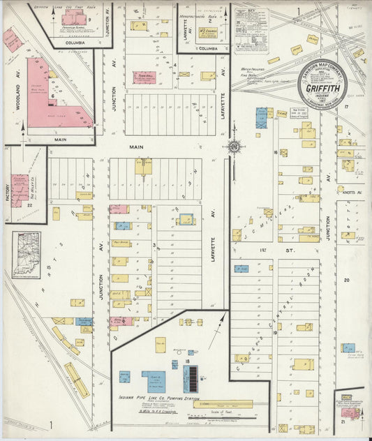 Sanborn Fire Insurance Map from Griffith, Lake County, Indiana (1917), Sheet #0001 - Historic Sanborn Fire Insurance Map Print, vintage old map wall art, antique decor, genealogy gift, Indiana Indiana map