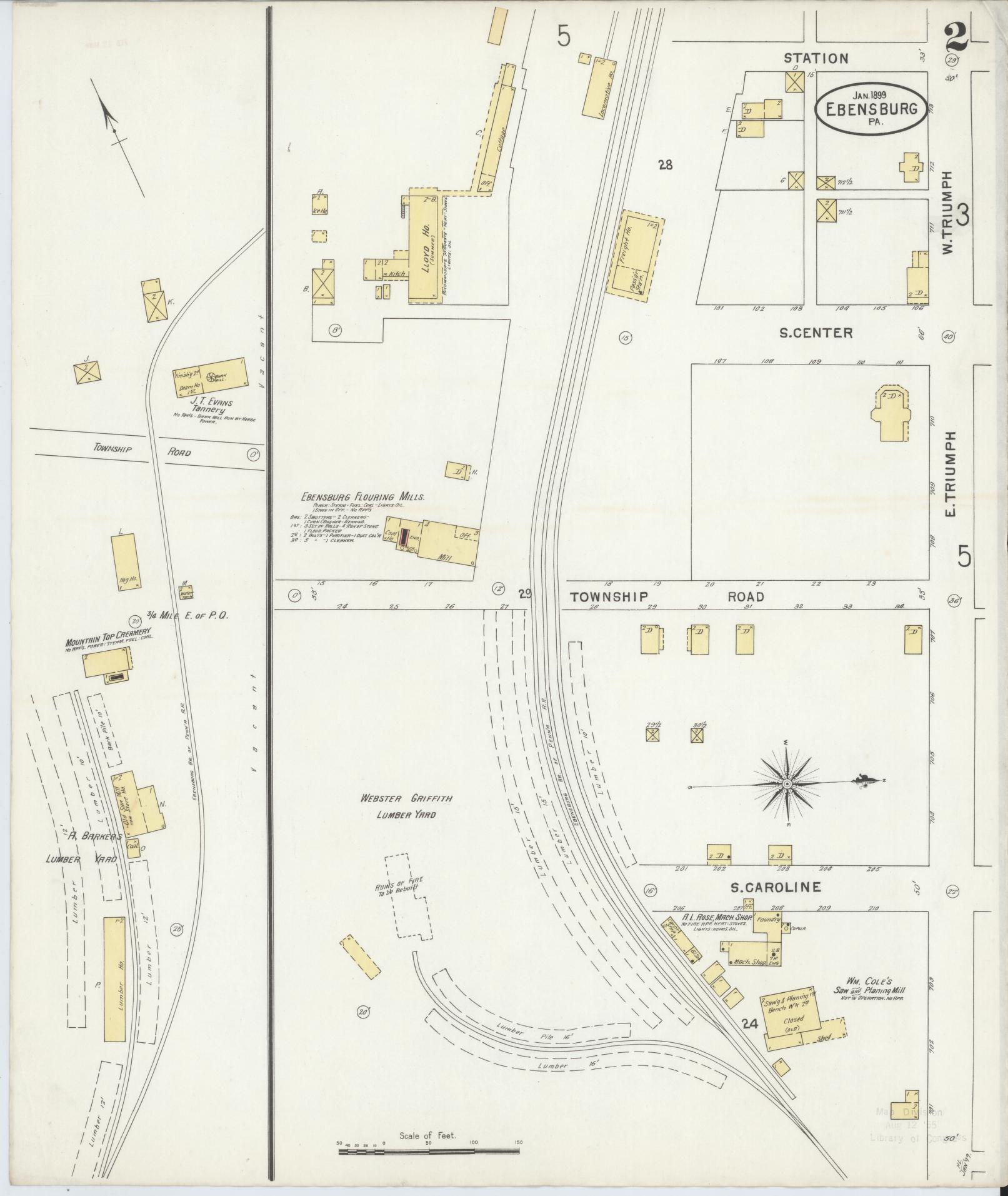 Sanborn Fire Insurance Map from Ebensburg, Cambria County, Pennsylvania (1899), Sheet #0002 - Historic Sanborn Fire Insurance Map Print, vintage old map wall art, antique decor, genealogy gift, Pennsylvania Pennsylvania map