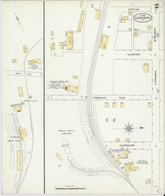Sanborn Fire Insurance Map from Ebensburg, Cambria County, Pennsylvania (1899), Sheet #0002 - Historic Sanborn Fire Insurance Map Print, vintage old map wall art, antique decor, genealogy gift, Pennsylvania Pennsylvania map