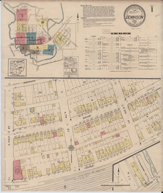 Sanborn Fire Insurance Map from Dennison, Tuscarawas County, Ohio (1921), Sheet #0001 - Historic Sanborn Fire Insurance Map Print, vintage old map wall art, antique decor, genealogy gift, Ohio Ohio map