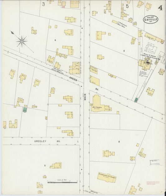 Sanborn Fire Insurance Map from Sayville, Suffolk County, New York (1897), Sheet #0004 - Historic Sanborn Fire Insurance Map Print, vintage old map wall art, antique decor, genealogy gift, New York New York map
