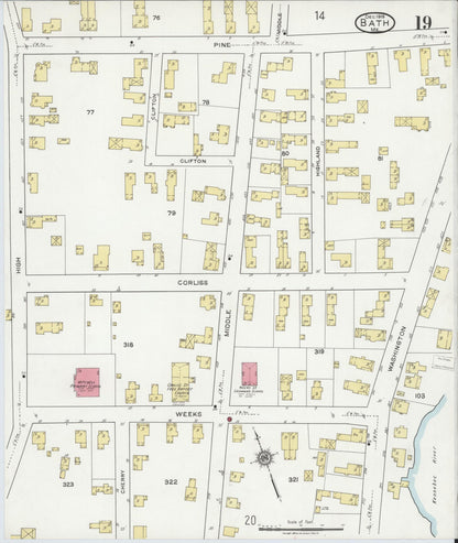 Sanborn Fire Insurance Map from Bath, Sagadahoc County, Maine (1919), Sheet #0019 - Complete Map Set gallery image, historic Sanborn map, vintage wall art, Maine Maine