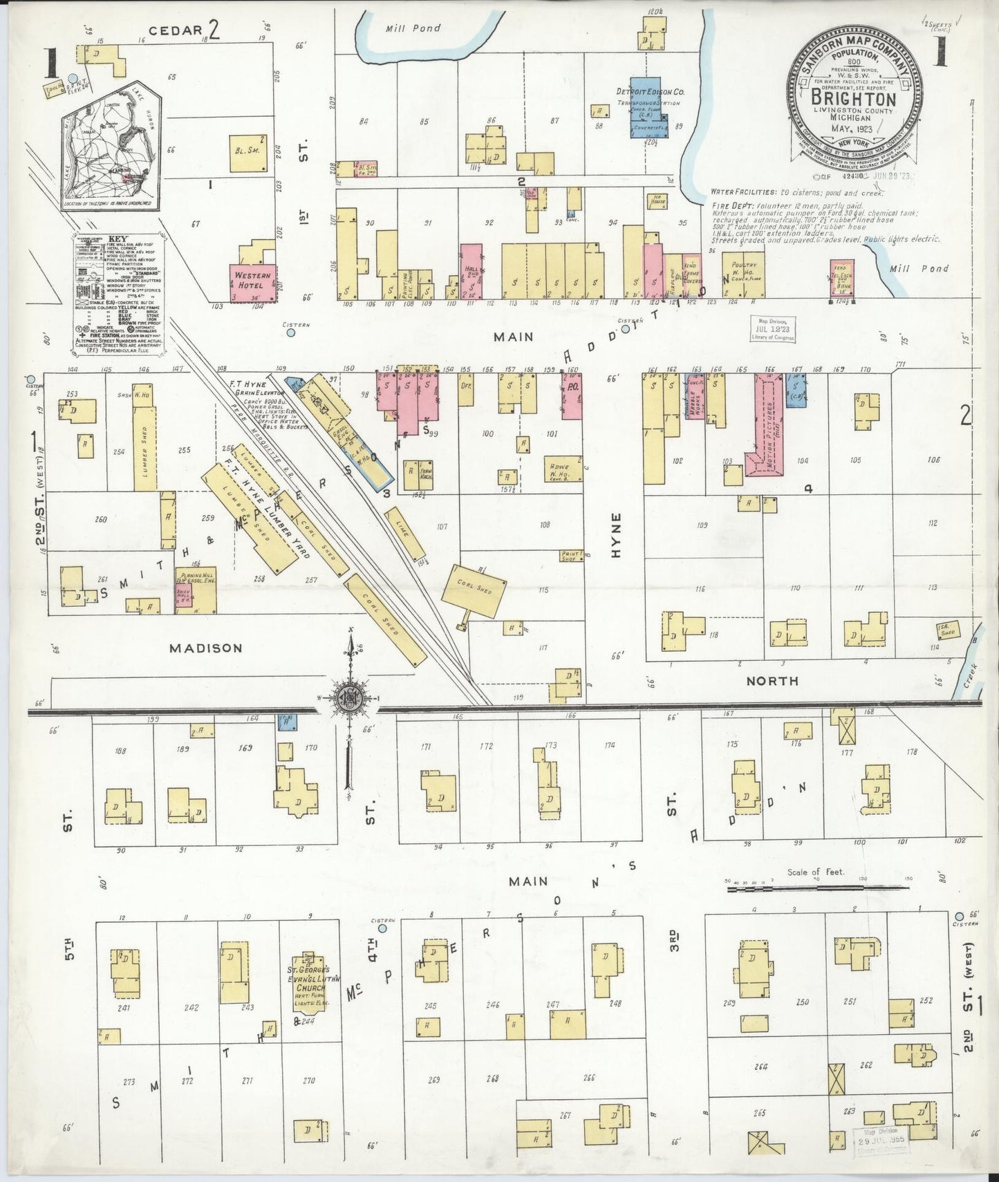 Sanborn Fire Insurance Map from Brighton, Livingston County, Michigan. (1923) – Historic Sanborn Fire Insurance Map Print