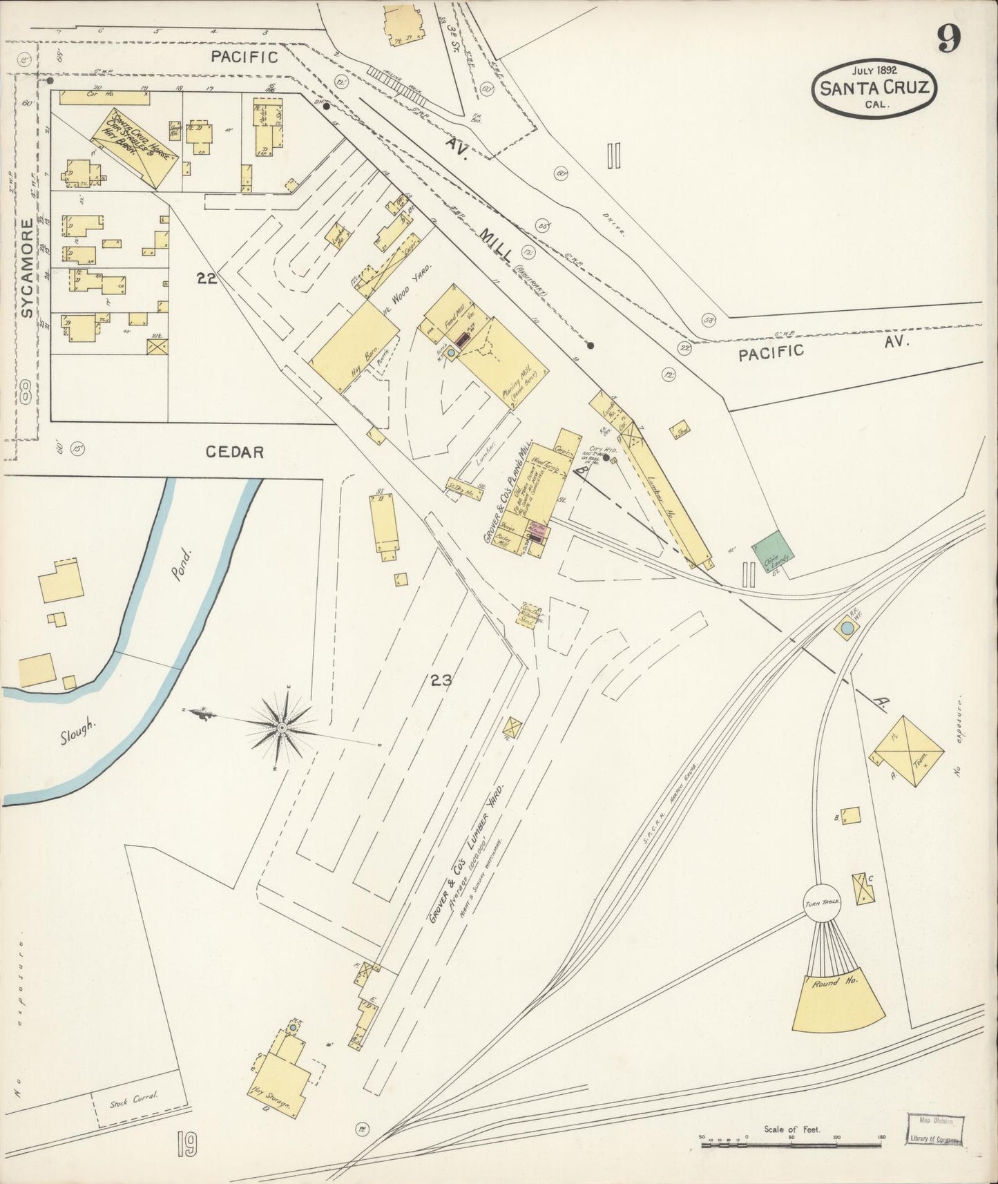 Sanborn Fire Insurance Map from Santa Cruz, Santa Cruz County, California (1892), Sheet #0009 - Complete Map Set gallery image, historic Sanborn map, vintage wall art, California California