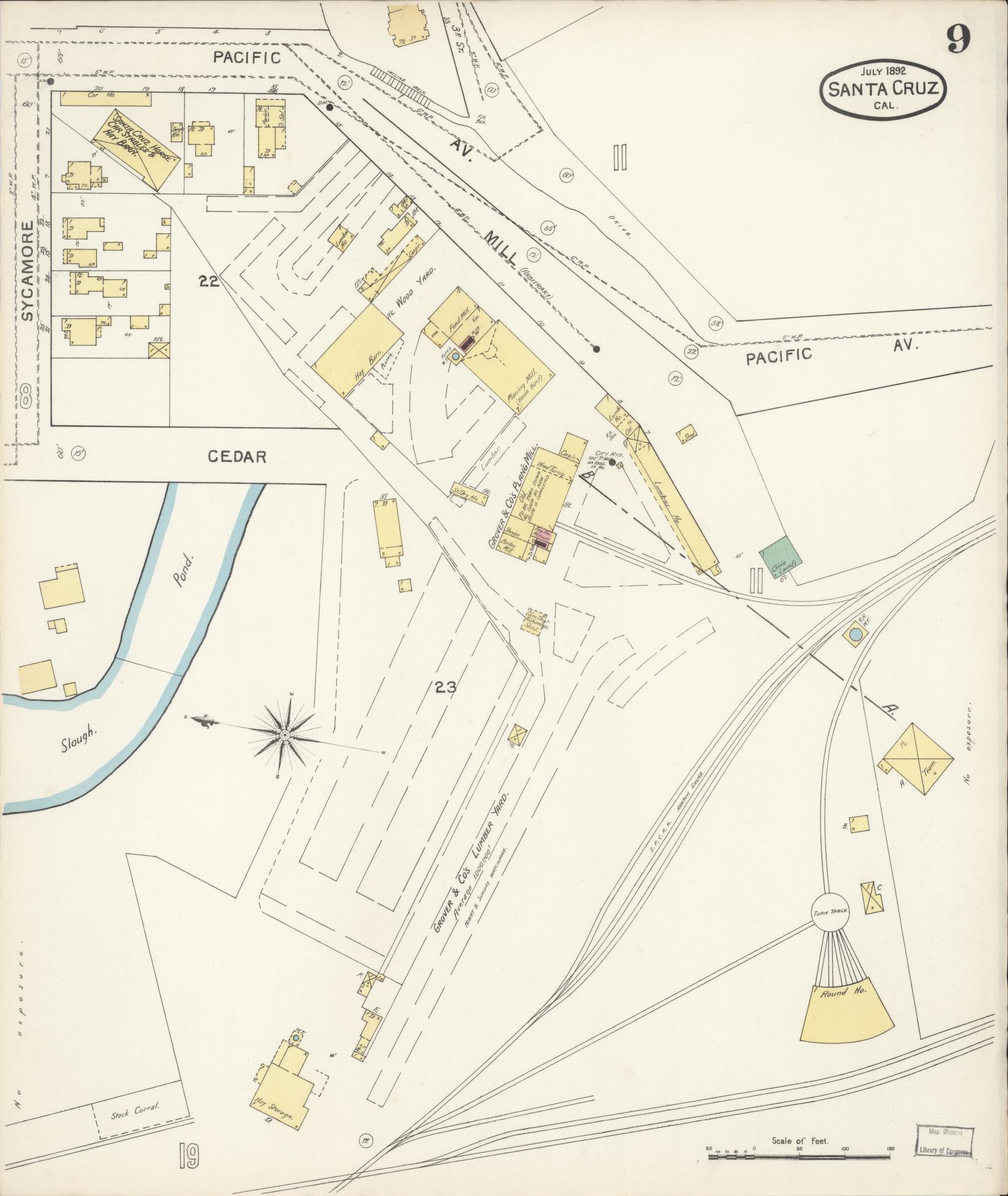 Sanborn Fire Insurance Map from Santa Cruz, Santa Cruz County, California (1892), Sheet #0009 - Complete Map Set gallery image, historic Sanborn map, vintage wall art, California California