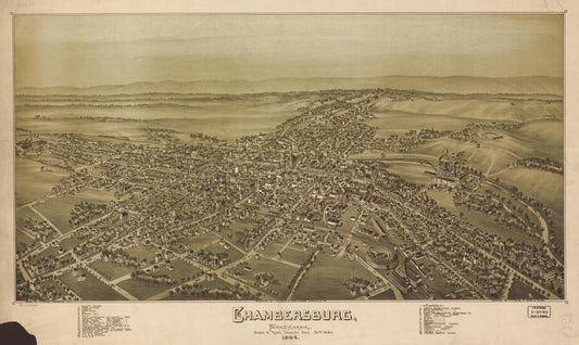 Chambersburg, Pennsylvania, burned by rebel cavalry July 30th 1864. (1894) – Historic Bird’s-Eye View Panorama Print