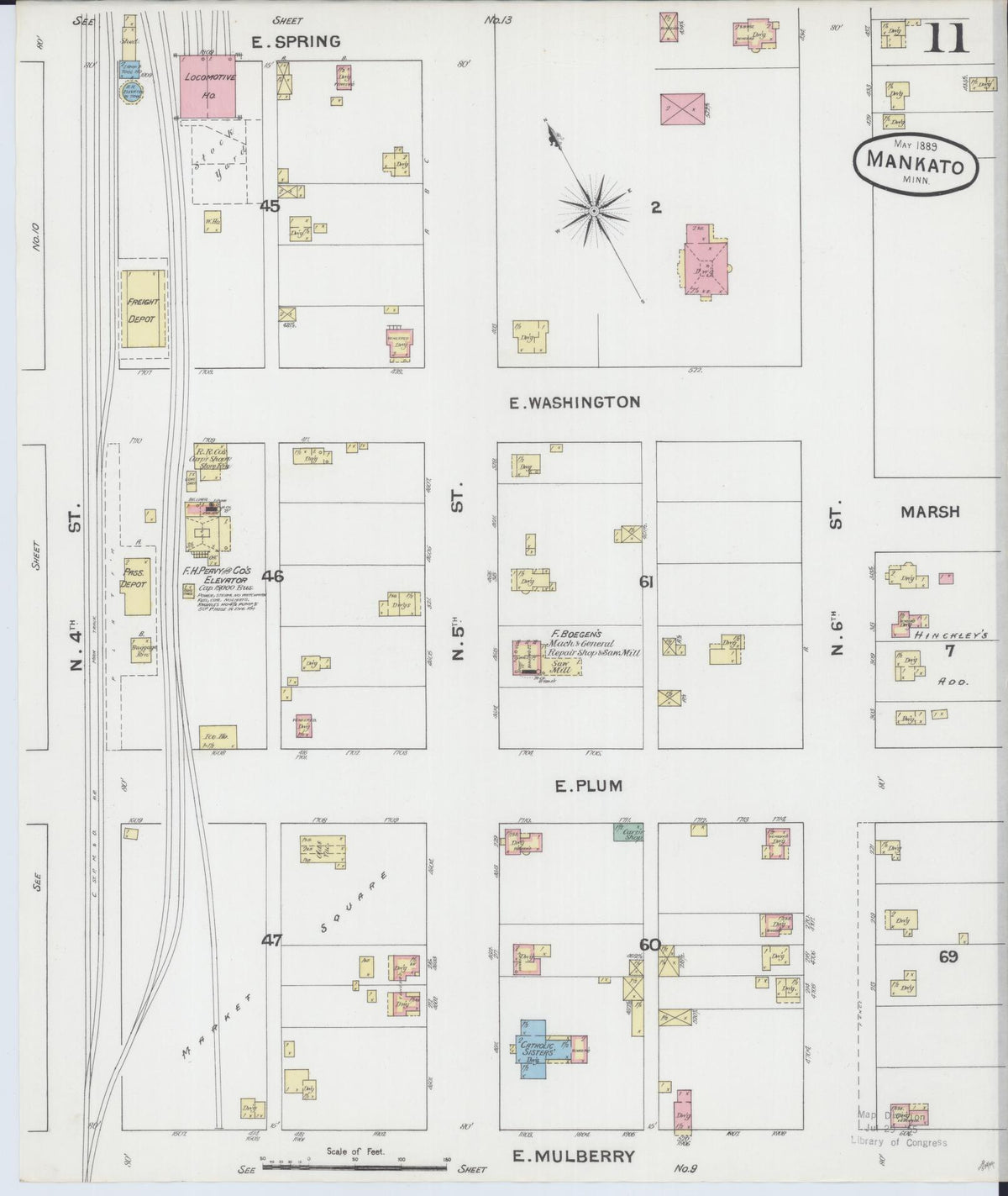 Sanborn Fire Insurance Map from Mankato, Blue Earth County, Minnesota (1889), Sheet #0011 - Historic Sanborn Fire Insurance Map Print, vintage old map wall art, antique decor, genealogy gift, Minnesota Minnesota map