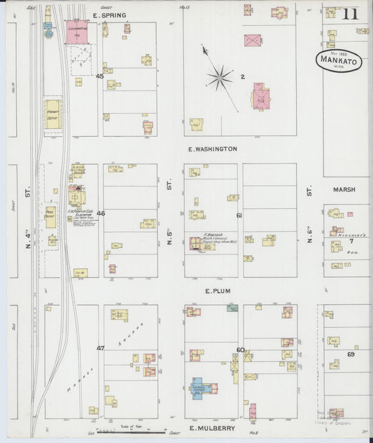 Sanborn Fire Insurance Map from Mankato, Blue Earth County, Minnesota (1889), Sheet #0011 - Historic Sanborn Fire Insurance Map Print, vintage old map wall art, antique decor, genealogy gift, Minnesota Minnesota map