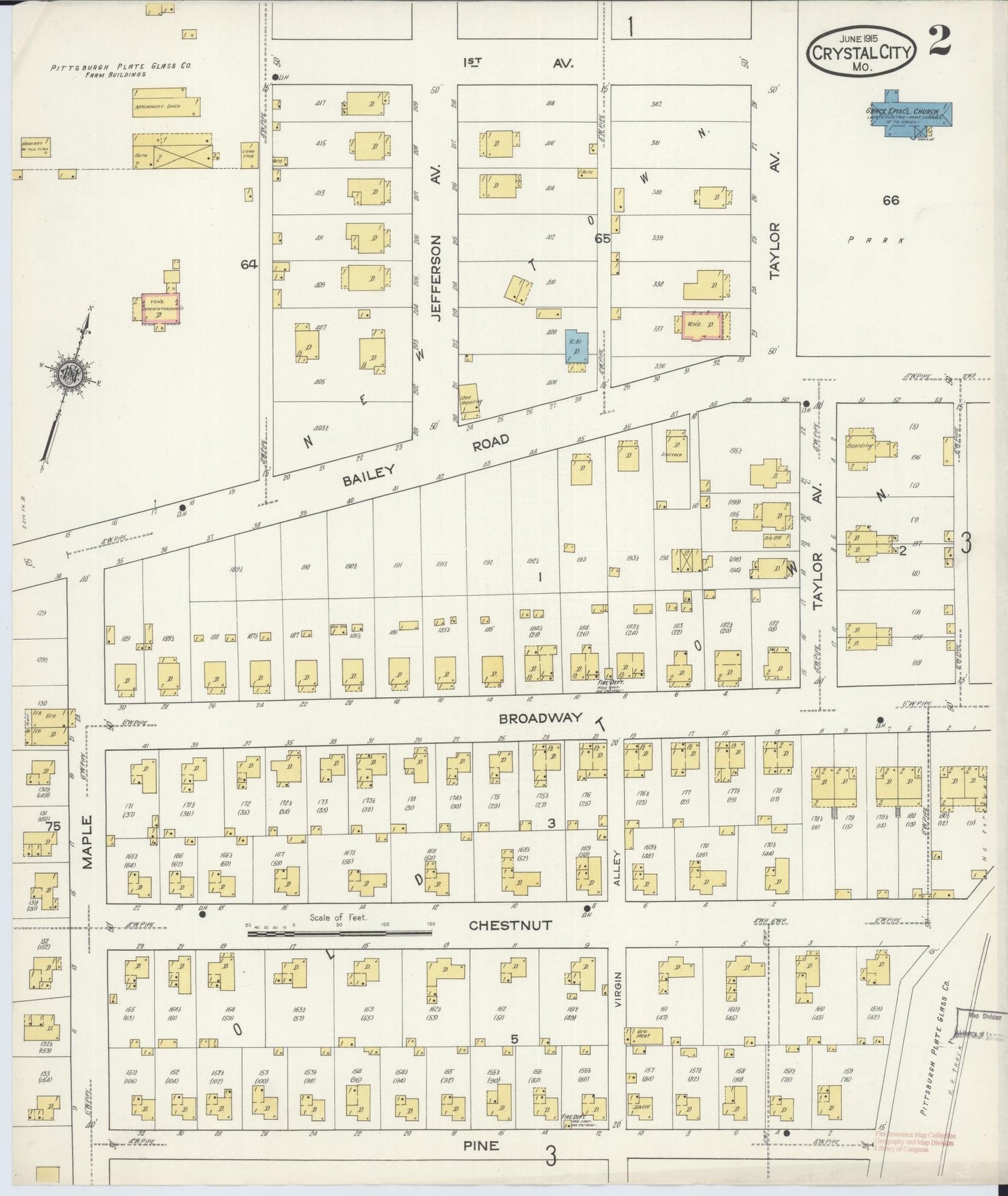 Sanborn Fire Insurance Map from Crystal City, Jefferson County, Missouri (1915), Sheet #0002 - Complete Map Set gallery image, historic Sanborn map, vintage wall art, Missouri Missouri