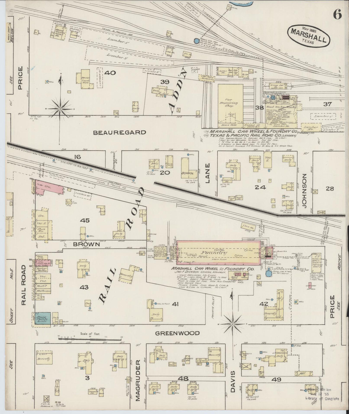 Sanborn Fire Insurance Map from Marshall, Harrison County, Texas (1885), Sheet #0006 - Complete Map Set gallery image, historic Sanborn map, vintage wall art, Texas Texas