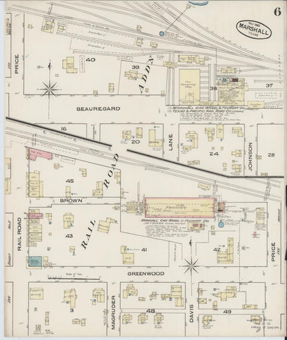 Sanborn Fire Insurance Map from Marshall, Harrison County, Texas (1885), Sheet #0006 - Complete Map Set gallery image, historic Sanborn map, vintage wall art, Texas Texas
