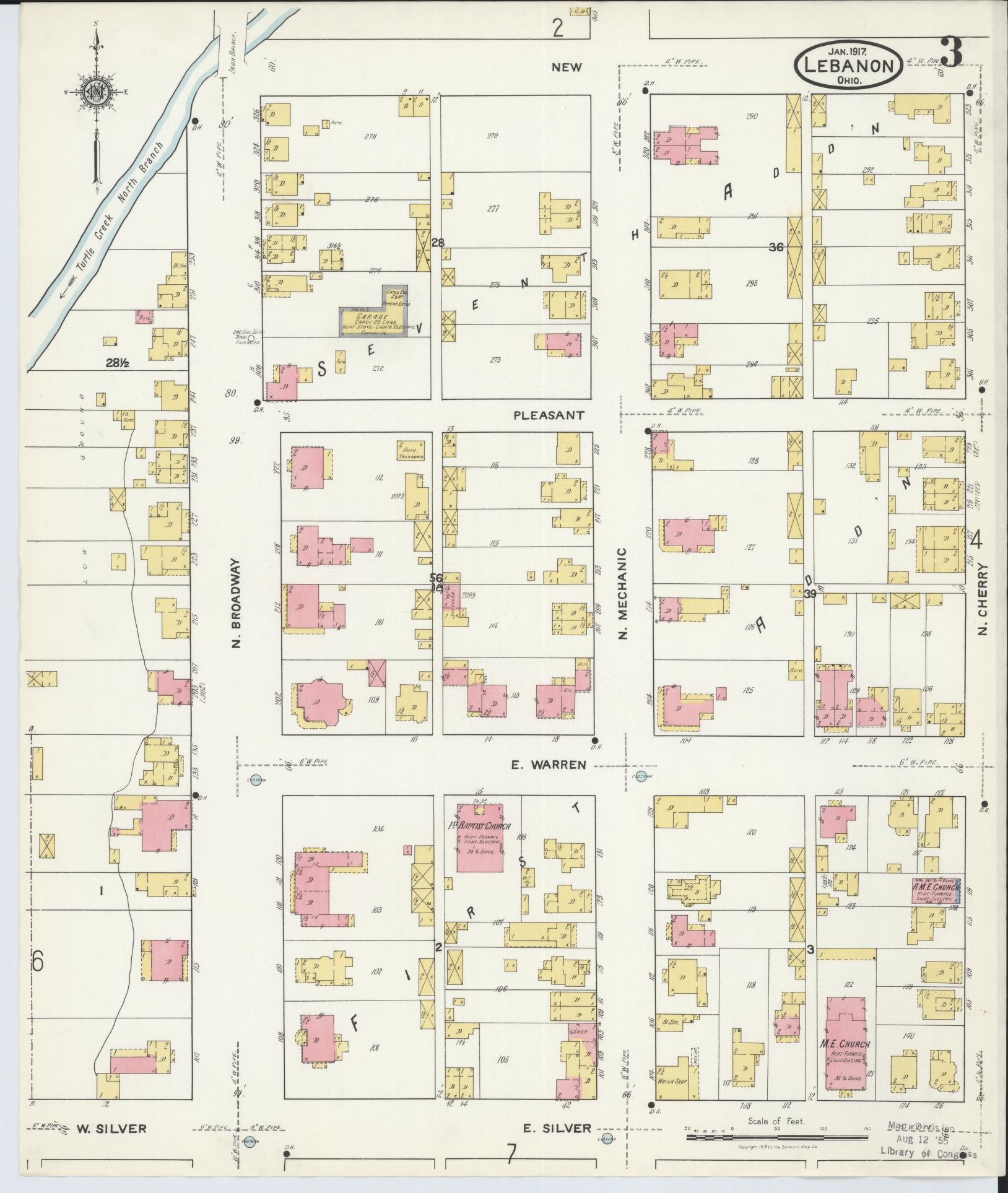 Sanborn Fire Insurance Map from Lebanon, Warren County, Ohio (1917), Sheet #0003 - Complete Map Set gallery image, historic Sanborn map, vintage wall art, Ohio Ohio