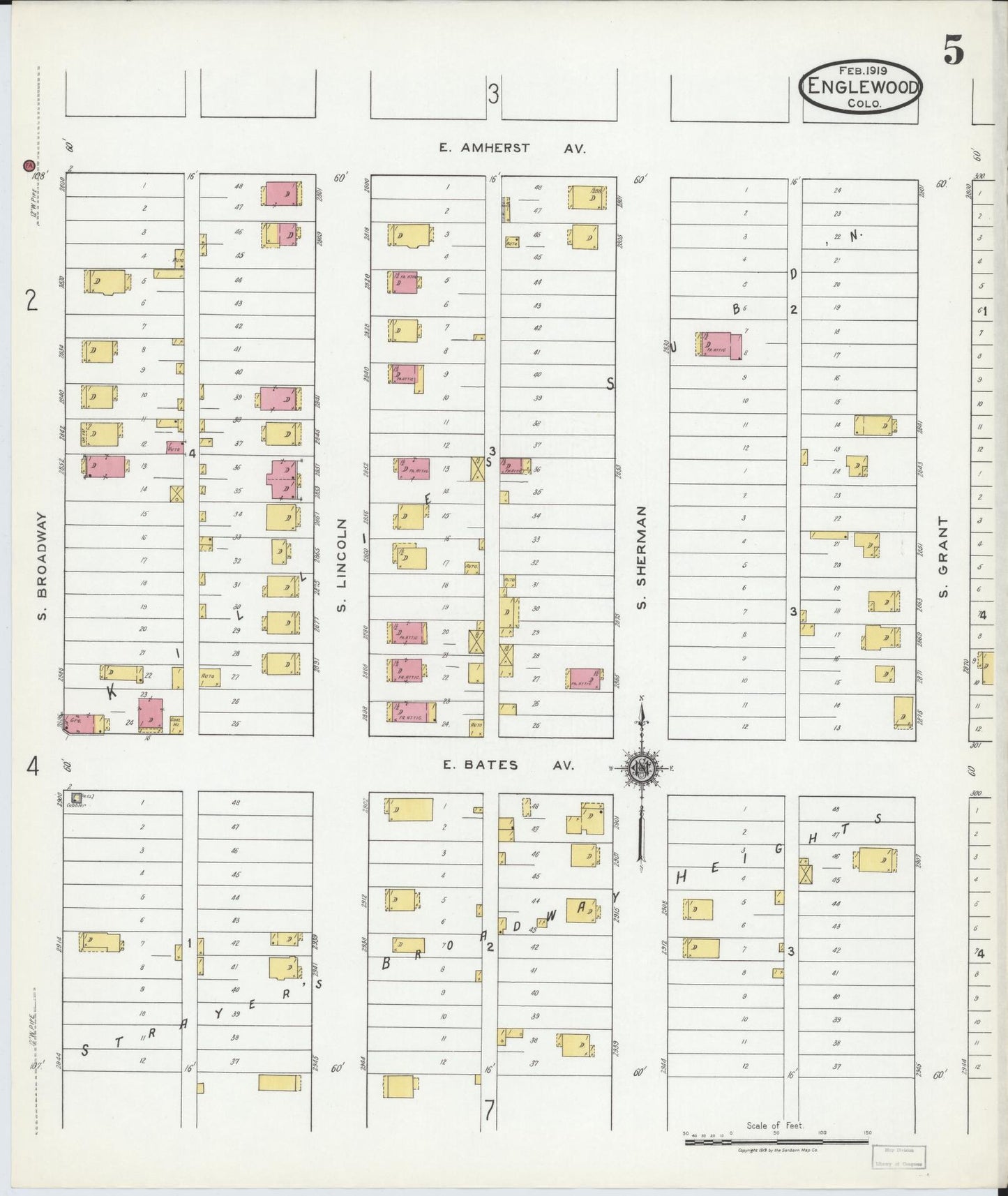 Sanborn Fire Insurance Map from Englewood, Arapahoe County, Colorado (1919), Sheet #0005 - Historic Sanborn Fire Insurance Map Print, vintage old map wall art, antique decor, genealogy gift, Colorado Colorado map