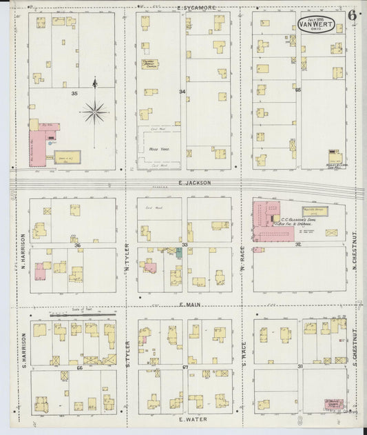 Sanborn Fire Insurance Map from Van Wert, Van Wert County, Ohio (1895), Sheet #0006 - Historic Sanborn Fire Insurance Map Print, vintage old map wall art, antique decor, genealogy gift, Ohio Ohio map
