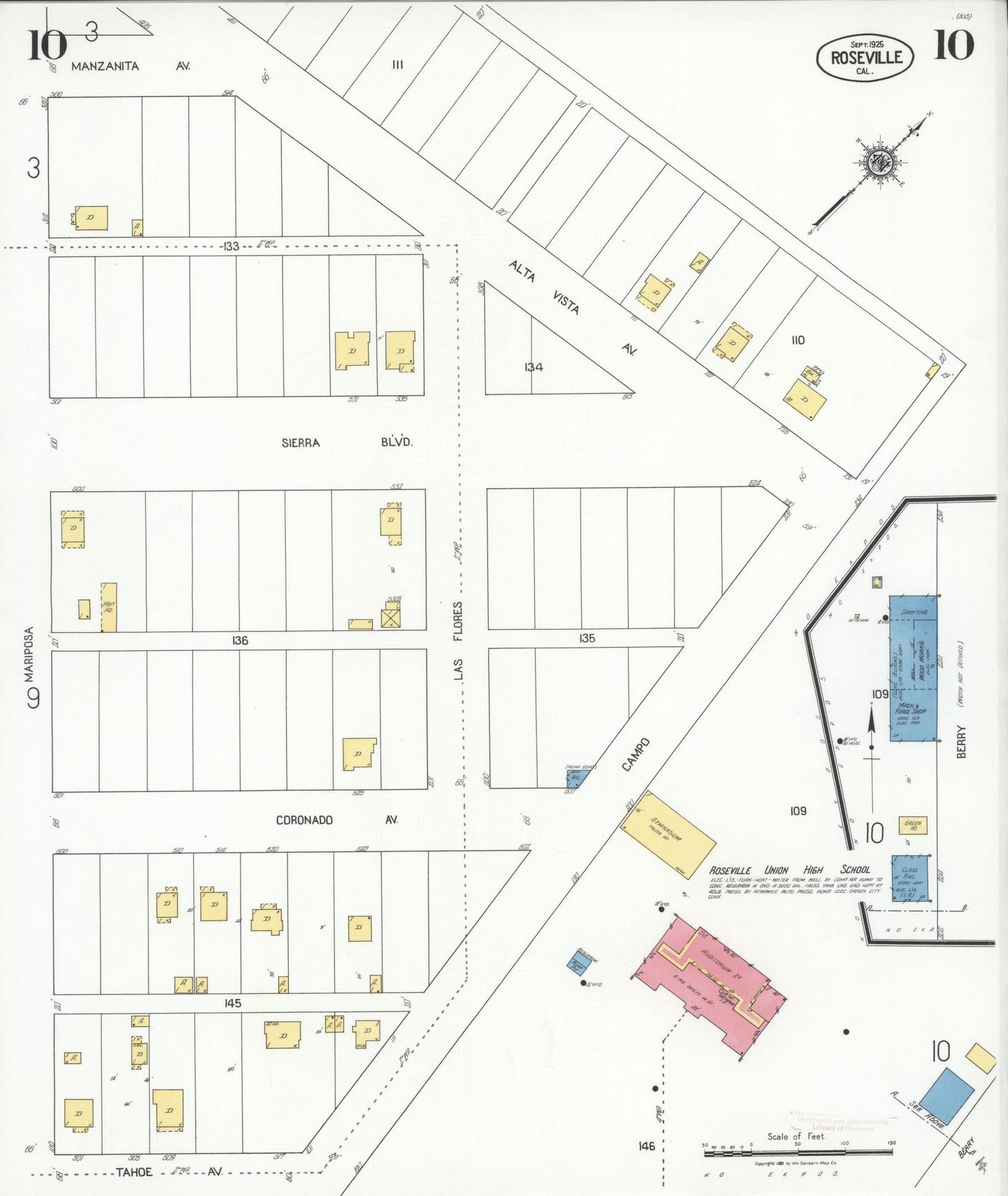 Sanborn Fire Insurance Map from Roseville, Placer County, California (1925), Sheet #0010 - Complete Map Set gallery image, historic Sanborn map, vintage wall art, California California