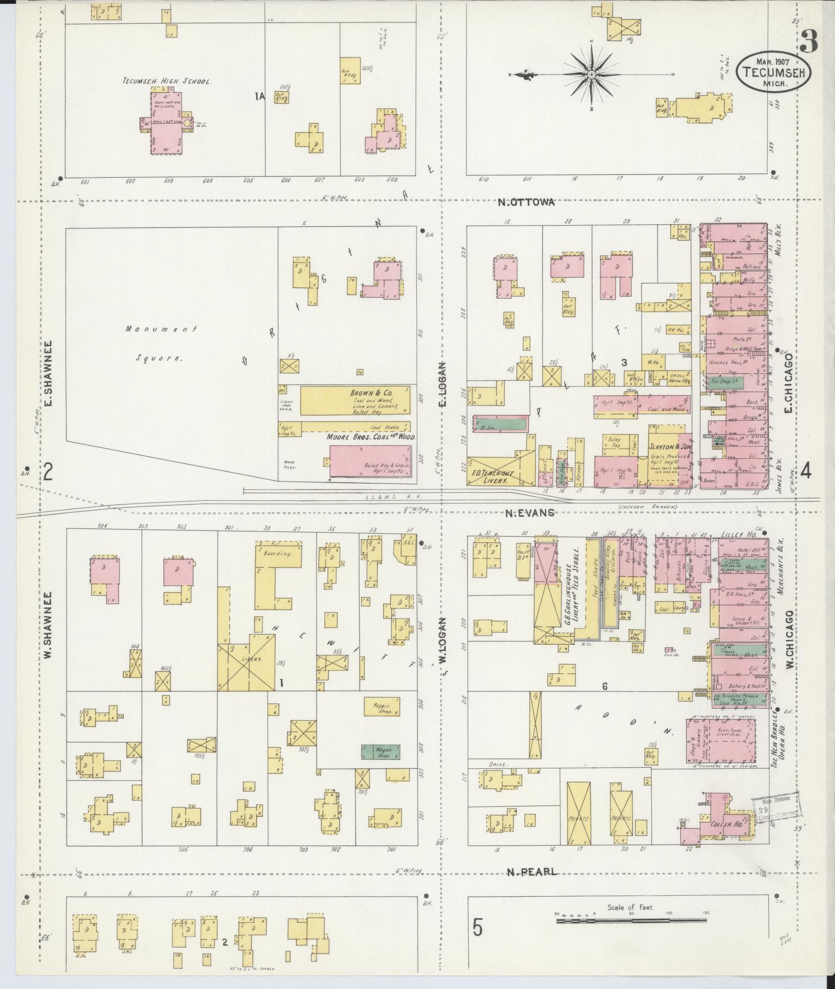 Sanborn Fire Insurance Map from Tecumseh, Lenawee County, Michigan (1907), Sheet #0003 - Historic Sanborn Fire Insurance Map Print, vintage old map wall art, antique decor, genealogy gift, Michigan Michigan map