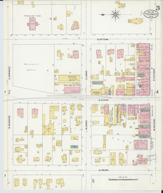 Sanborn Fire Insurance Map from Tecumseh, Lenawee County, Michigan (1907), Sheet #0003 - Historic Sanborn Fire Insurance Map Print, vintage old map wall art, antique decor, genealogy gift, Michigan Michigan map